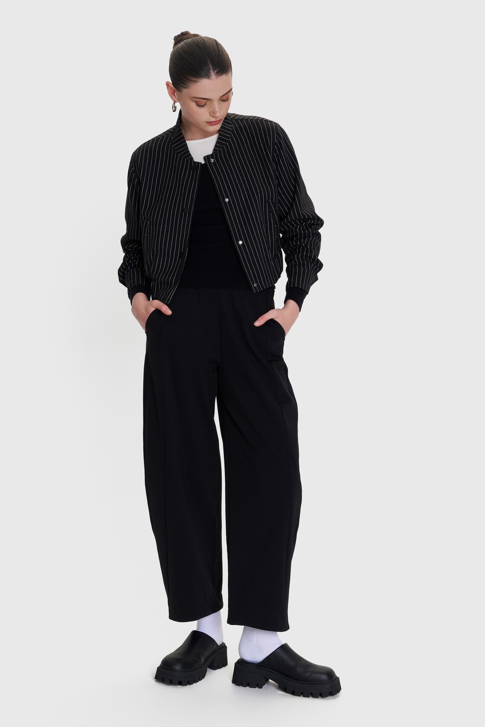 Μπουφάν cropped ριγέ - Μαύρο