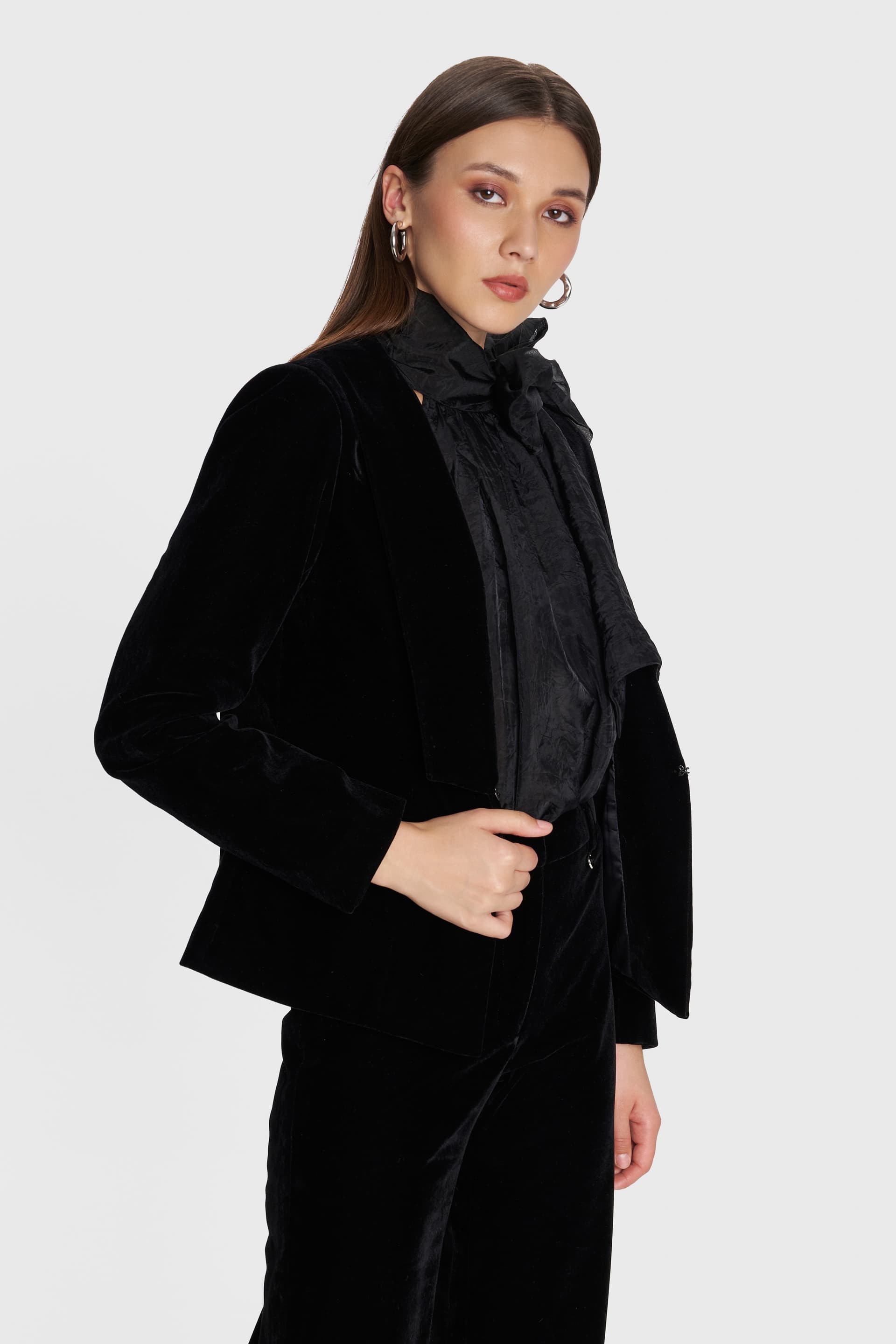 Σακάκι μεσάτο βελούδο - Μαύρο