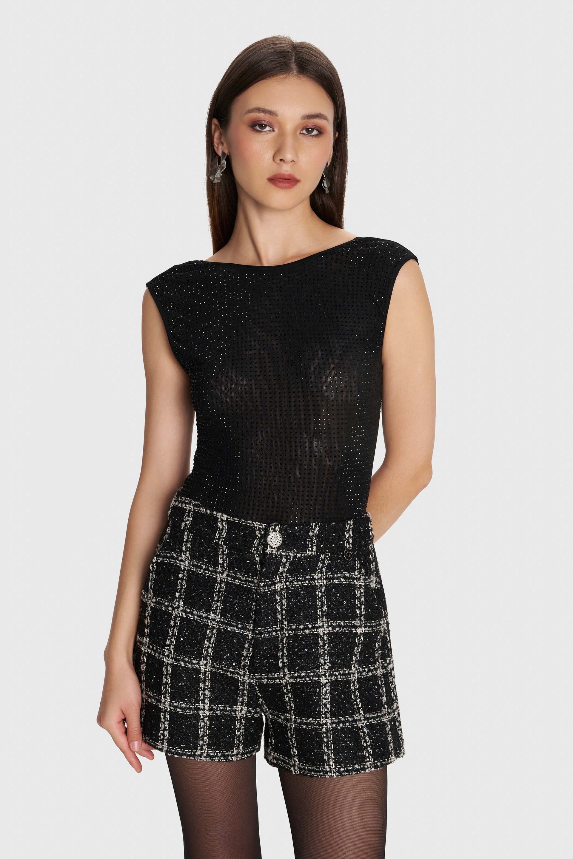 Σορτς με τουίντ εφέ - Μαύρο