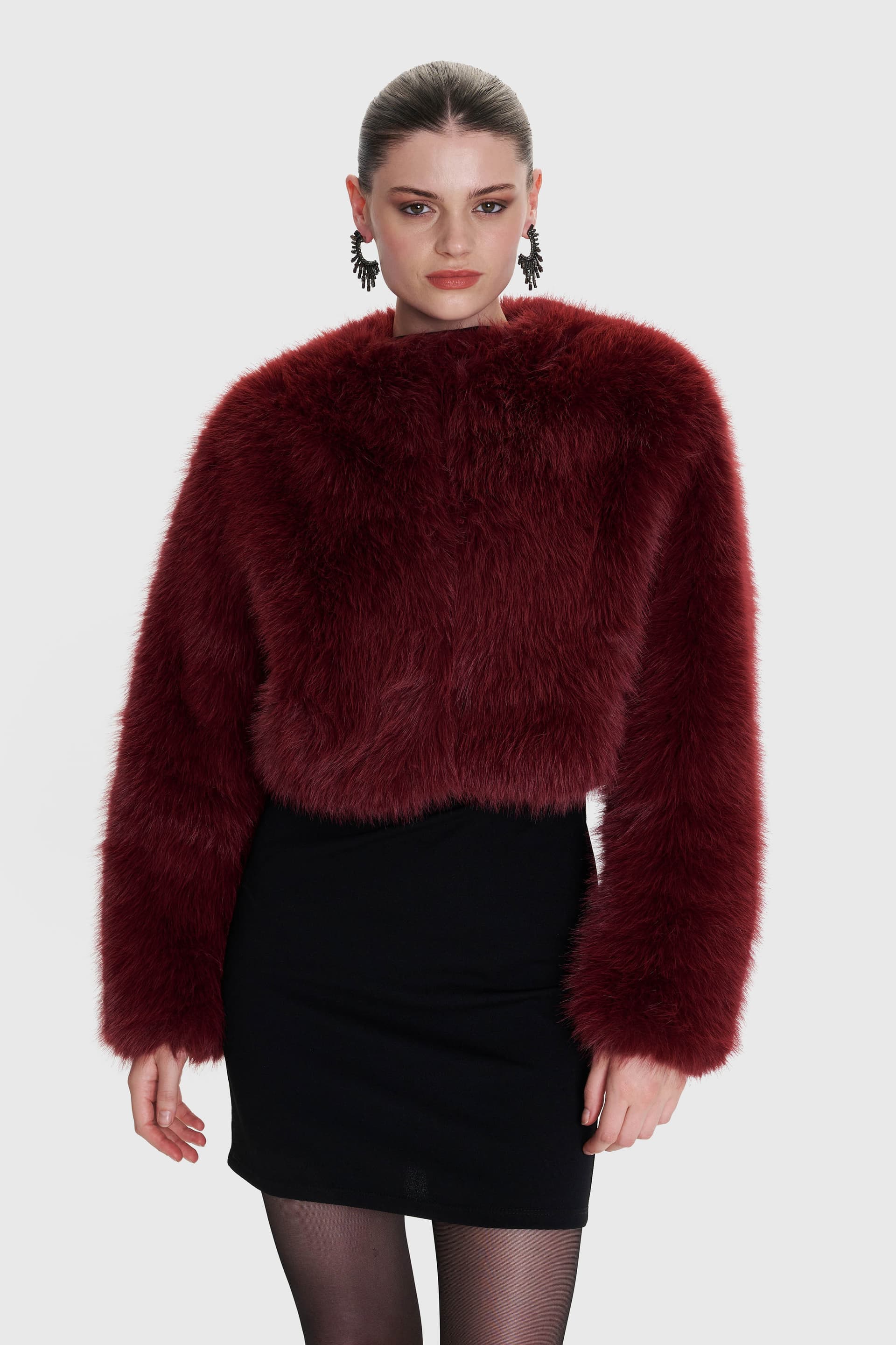 Μπουφάν από συνθετική γούνα - Κόκκινο