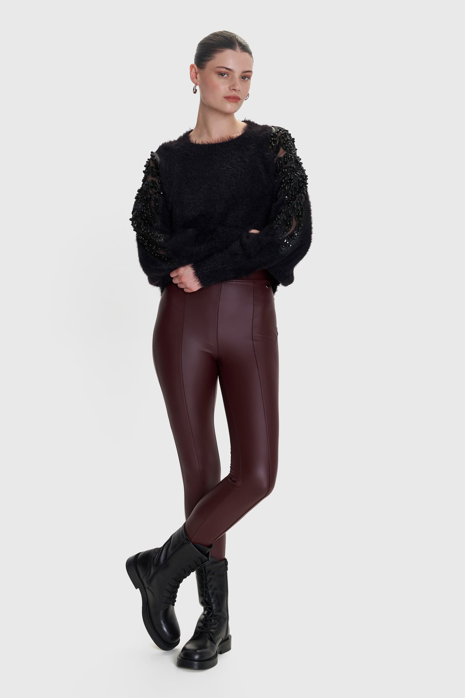 Κολάν δερματίνη με ραφές - BURGUNDY