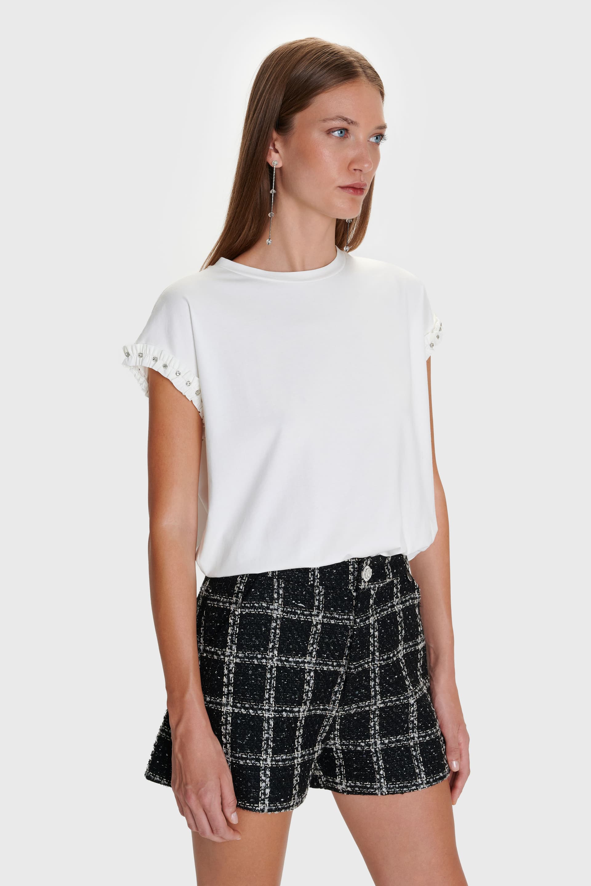 Μπλούζα κοντομάνικη με λεπτομέρεια στο μανίκι - Λευκό