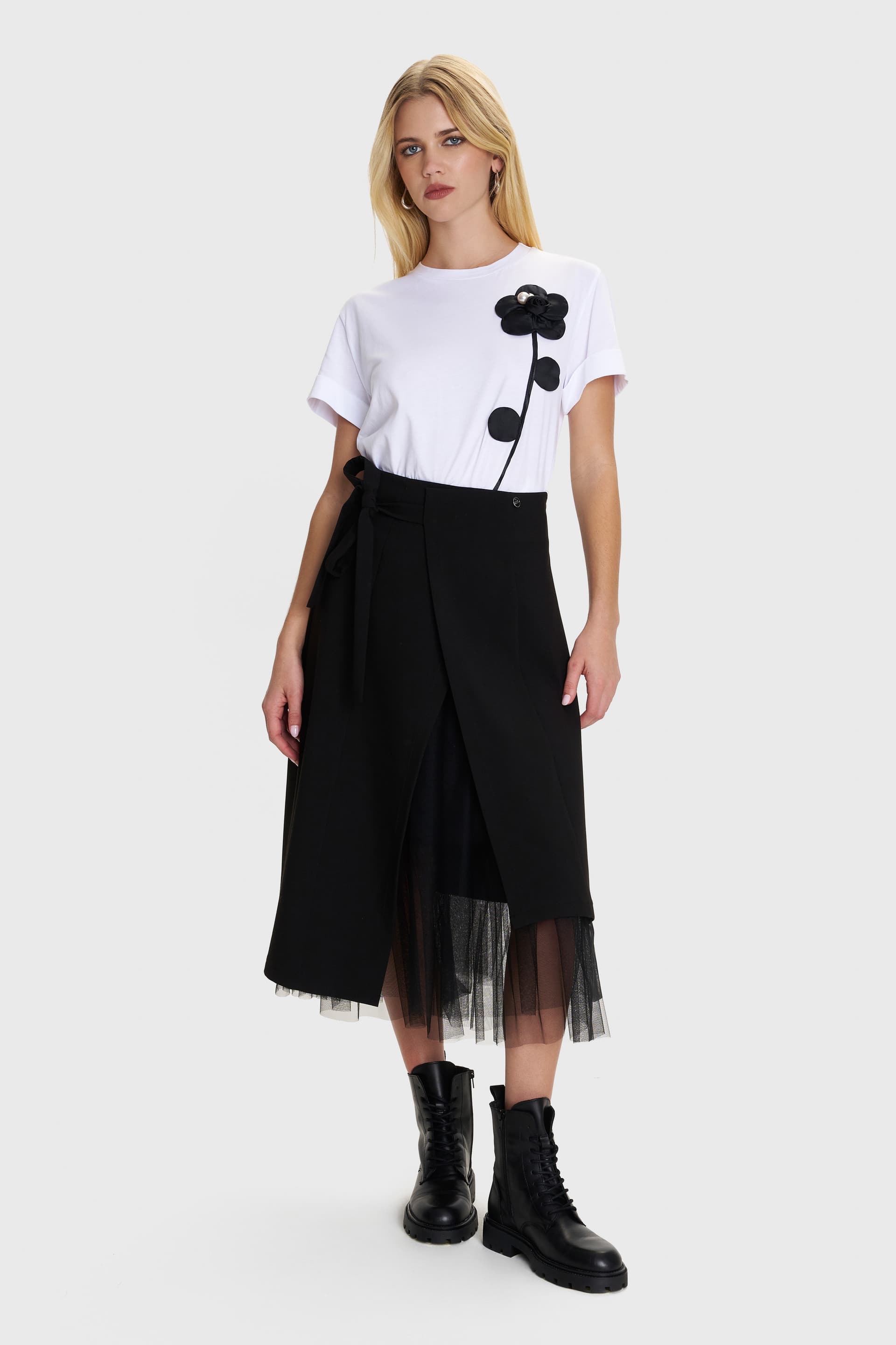 Φούστα μίντι με τούλι - Μαύρο