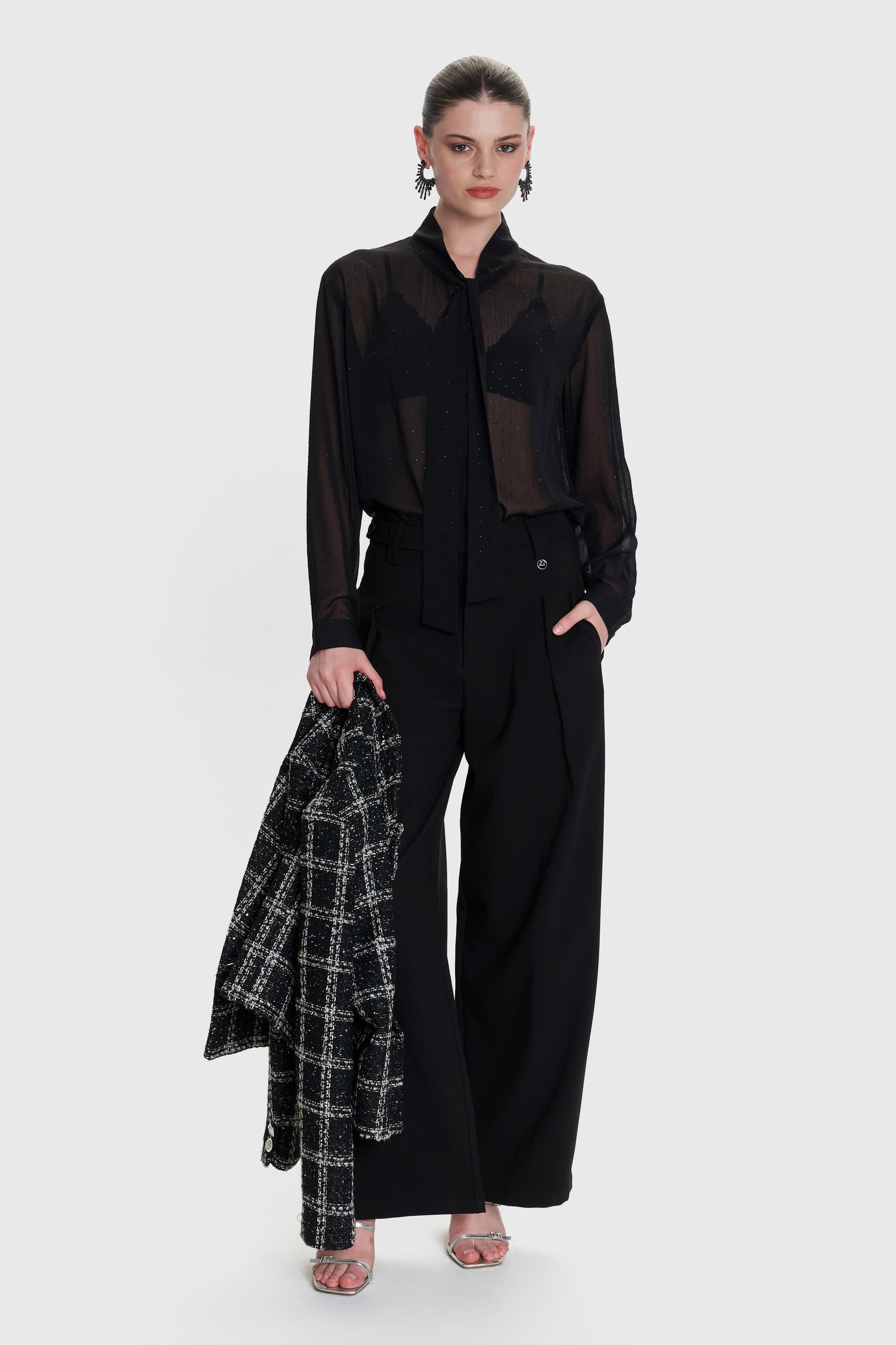 Παντελόνι σε φαρδιά γραμμή - Μαύρο