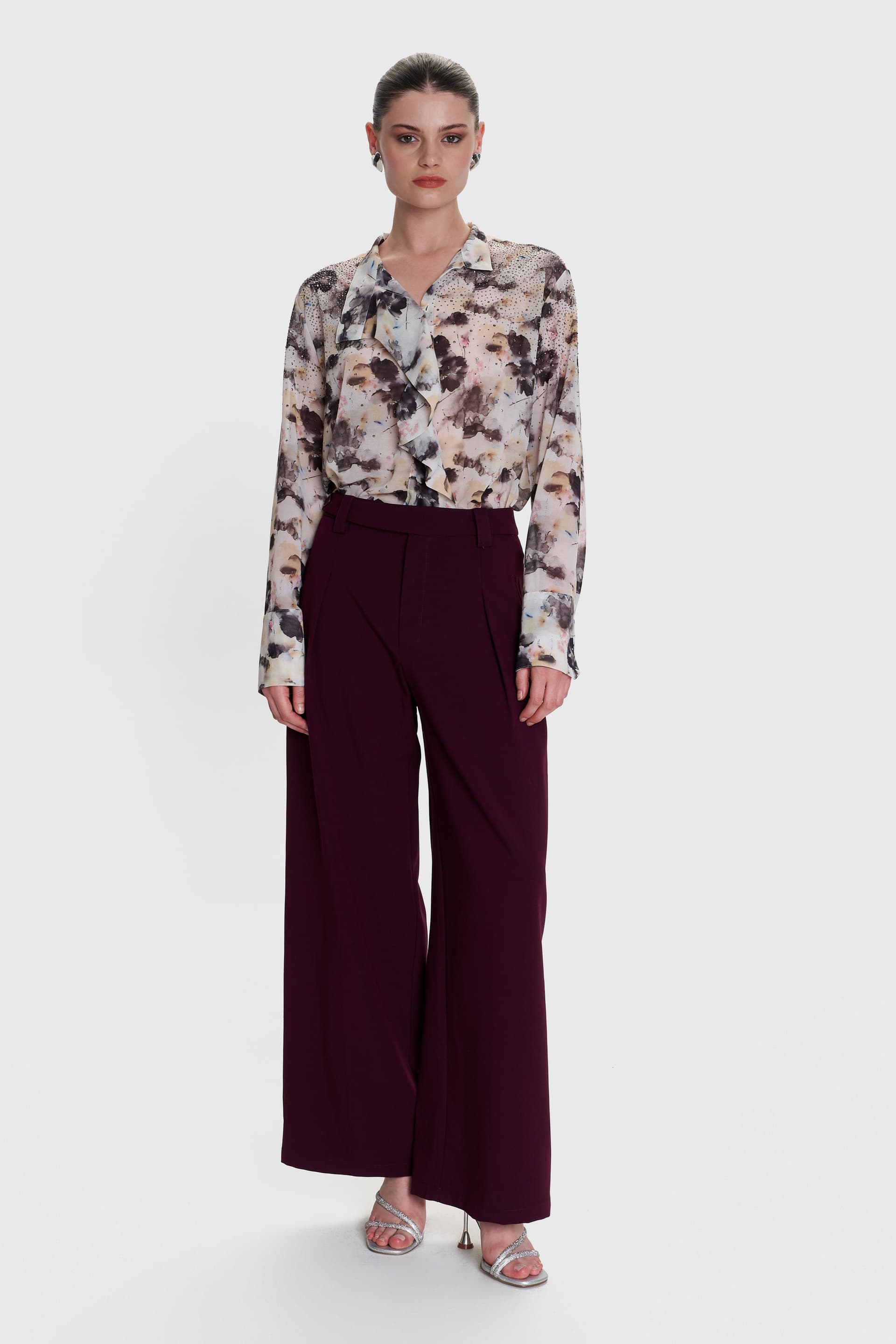 Παντελόνι σε φαρδιά γραμμή - BURGUNDY