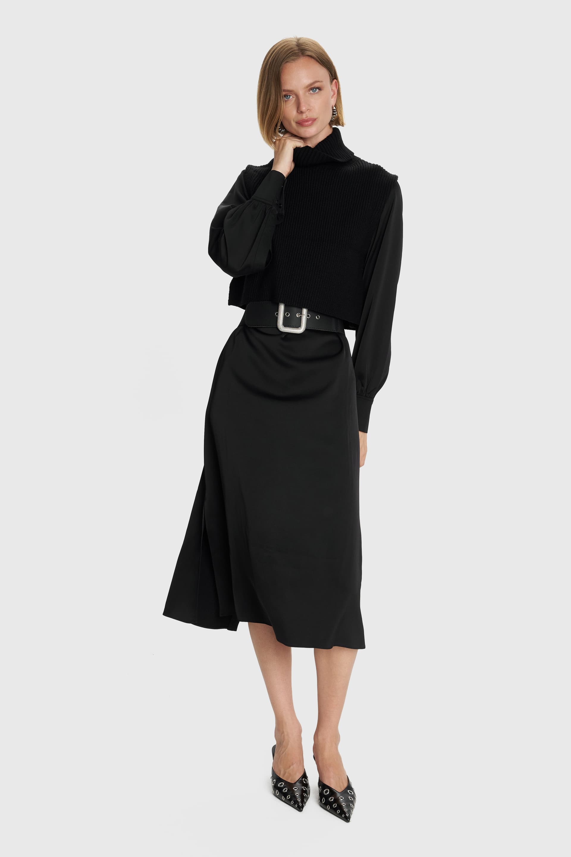 Φόρεμα σετ με πλεκτό - Μαύρο