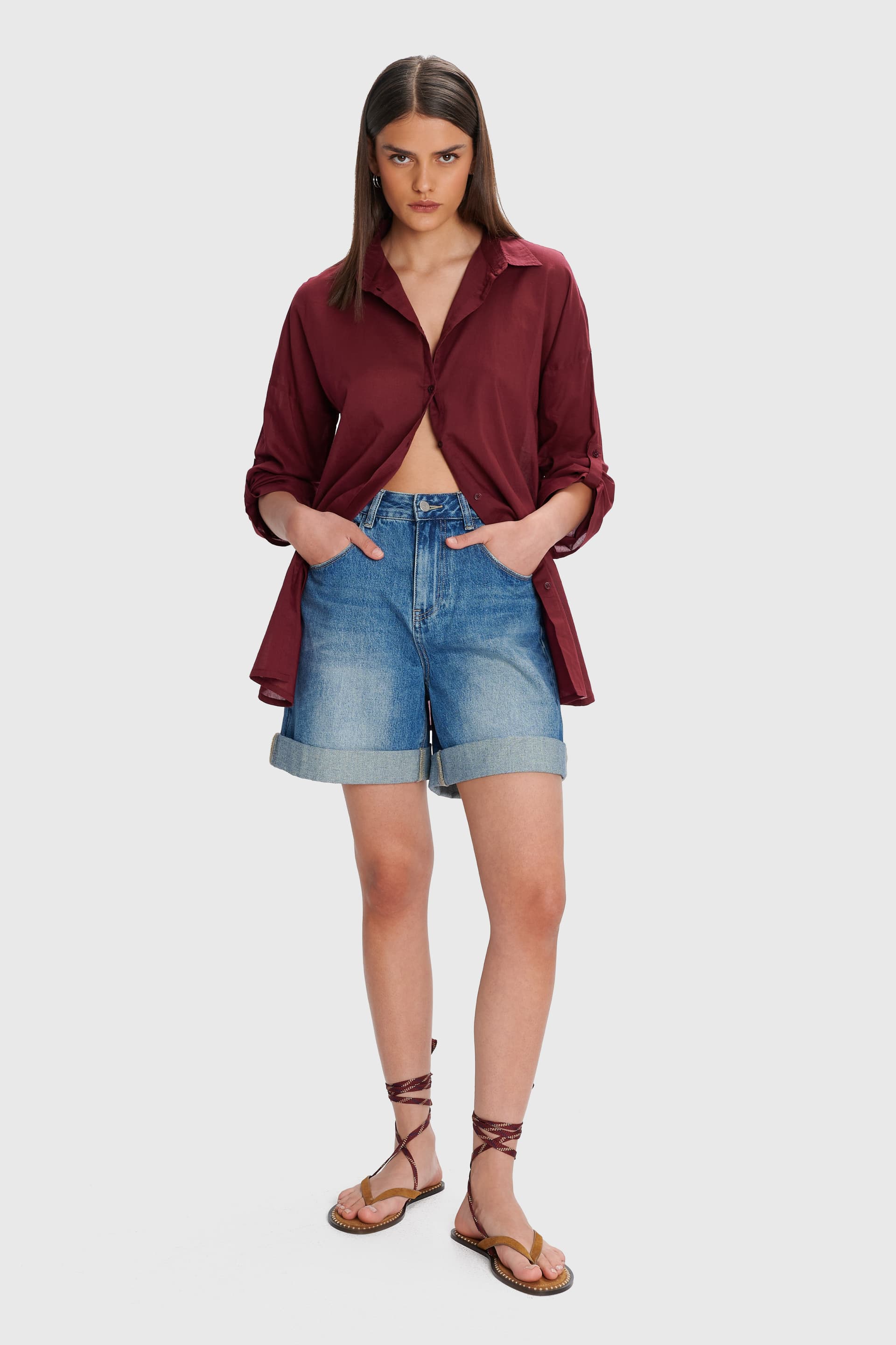 Πουκάμισο μακρυμάνικο μονόχρωμο - BURGUNDY