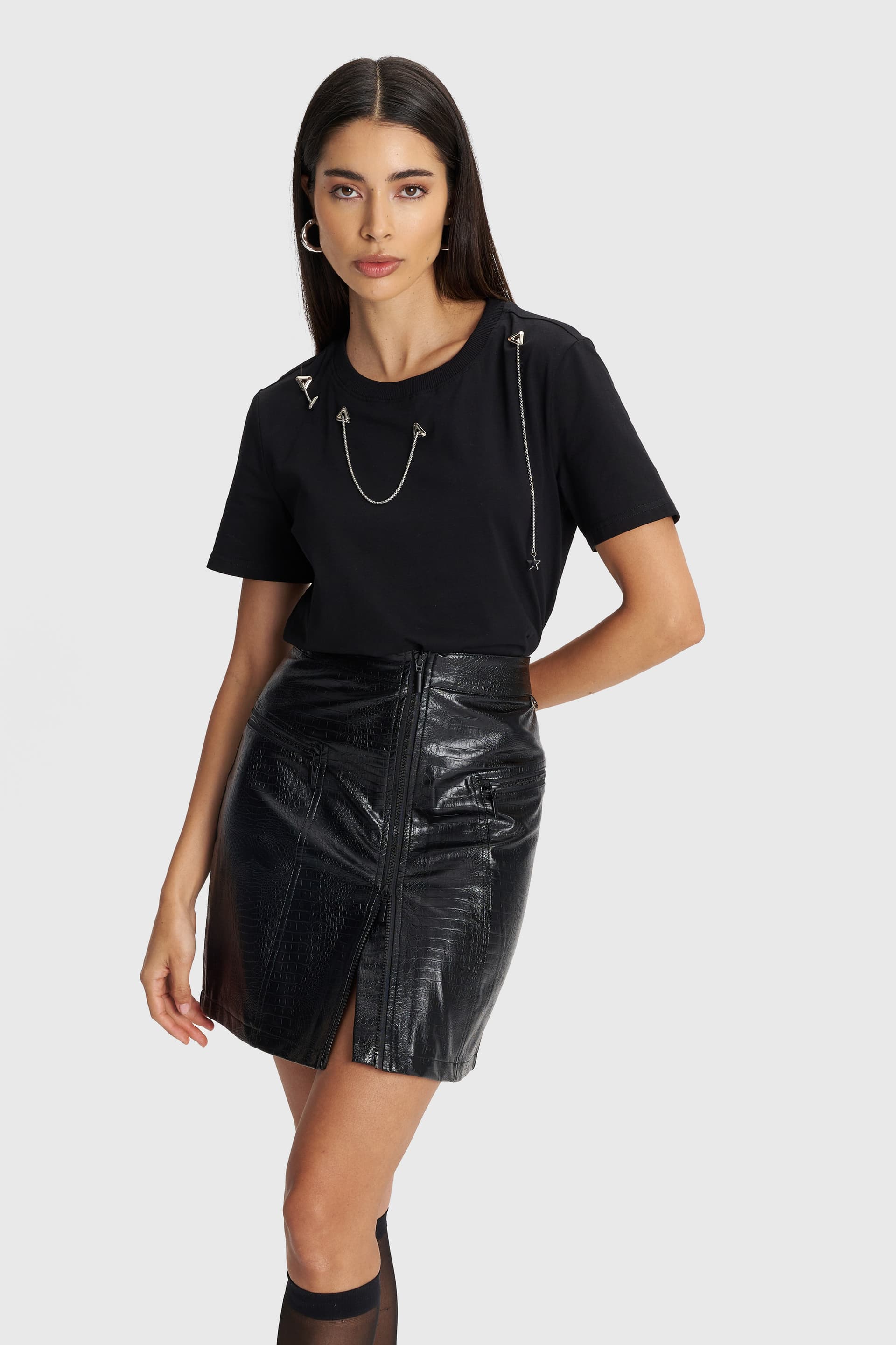 Φούστα κοντή δερματίνη - Μαύρο