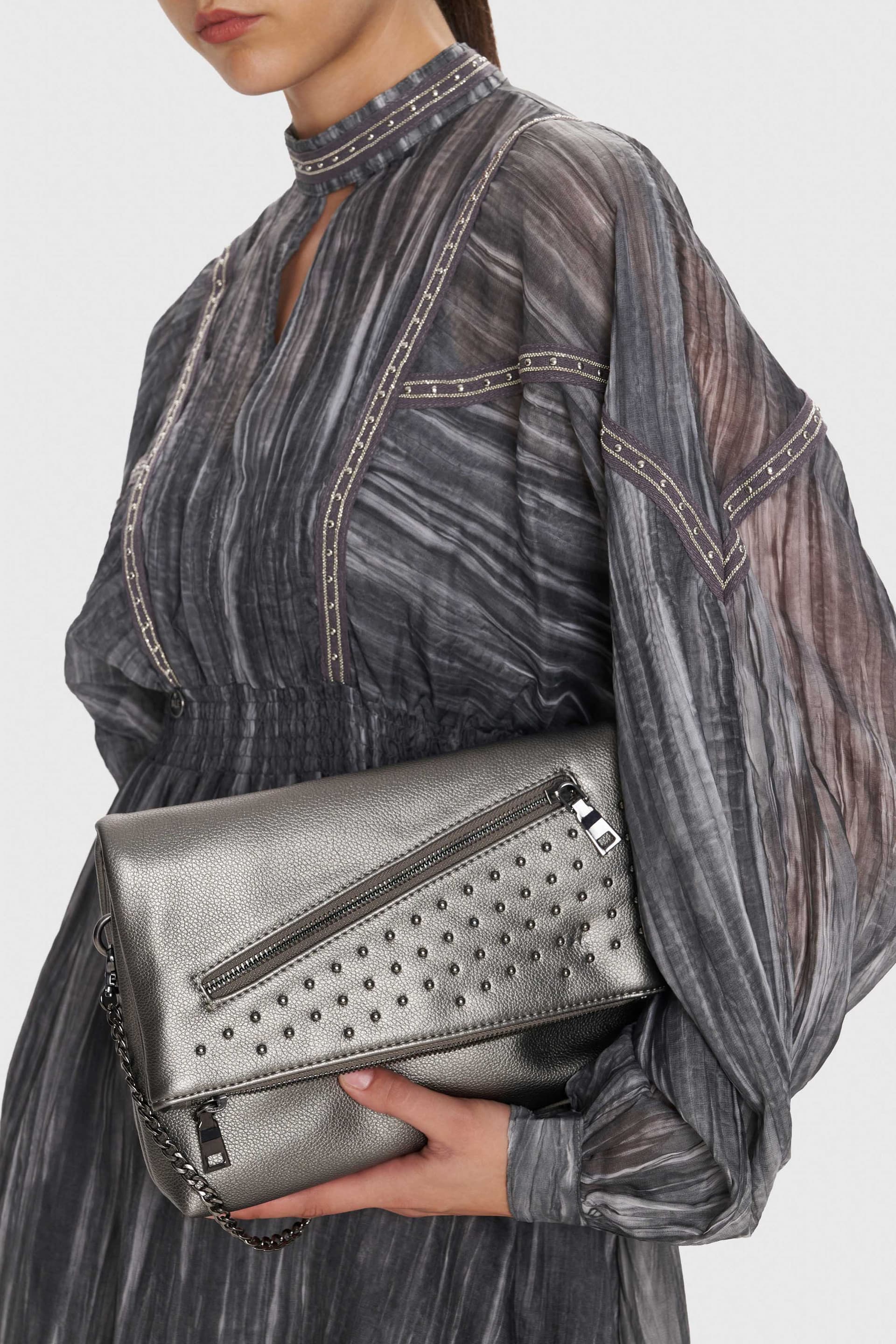 Τσάντα χιαστί με διακοσμητικά στοιχεία - Ανθρακί