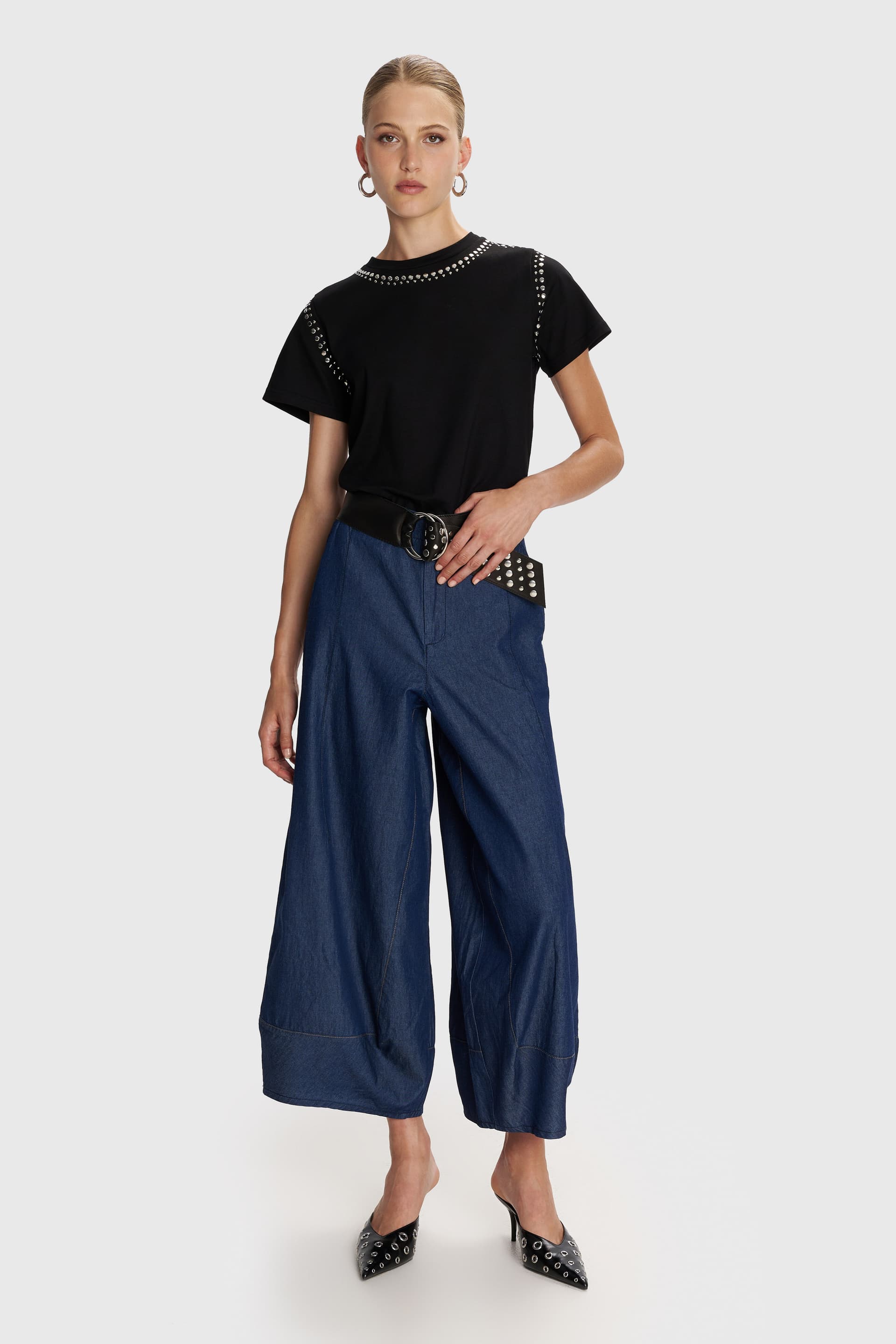 Ζιπ κιλοτ με denim όψη - Μπλε