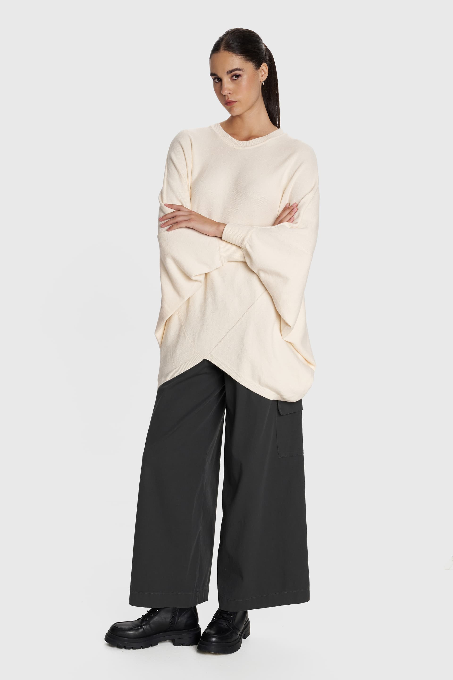 Μπλούζα πλεκτή με μανίκι νυχτερίδα - Εκρού