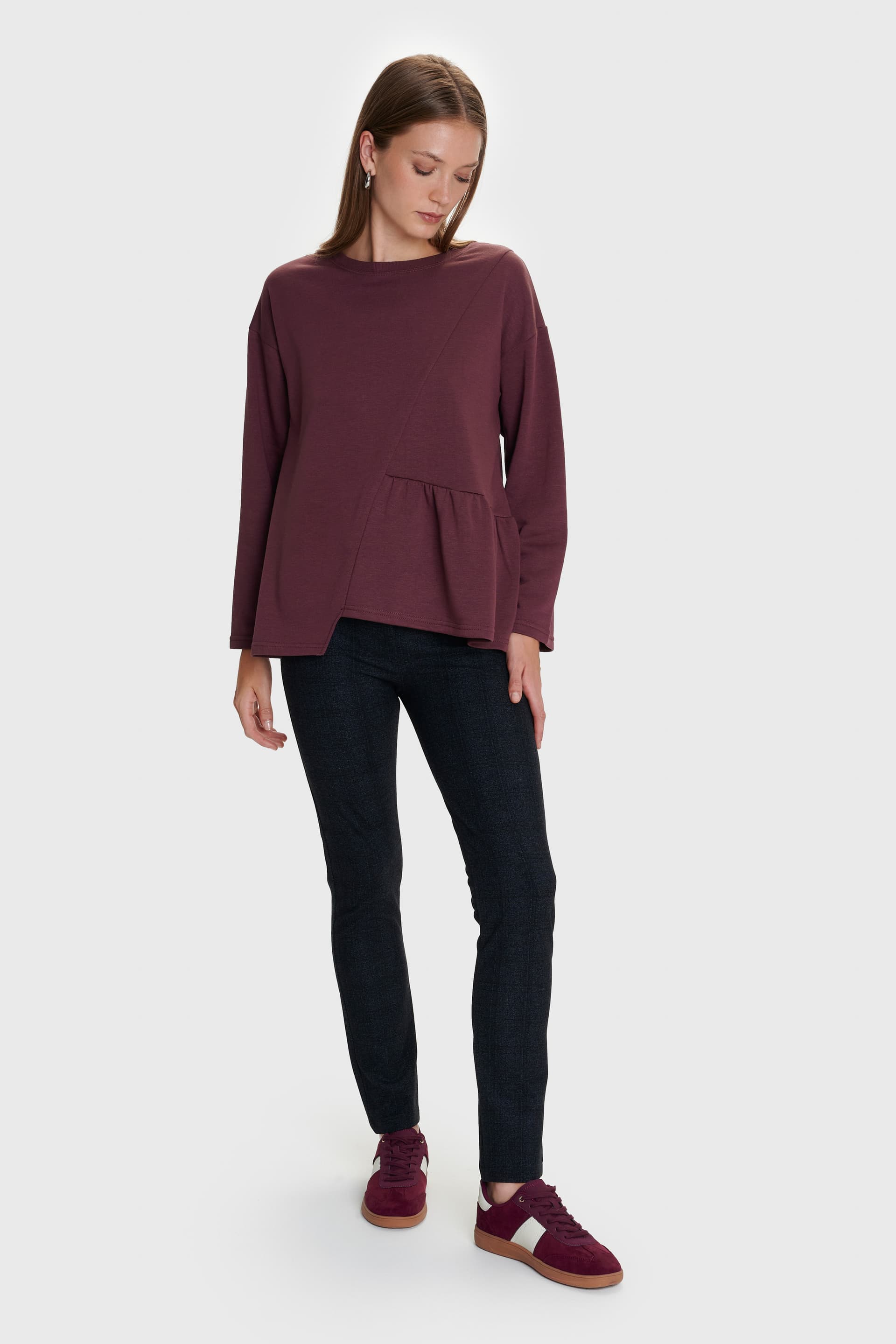 Μπλούζα μακριμάνικη ασύμμετρη - Μπορντό