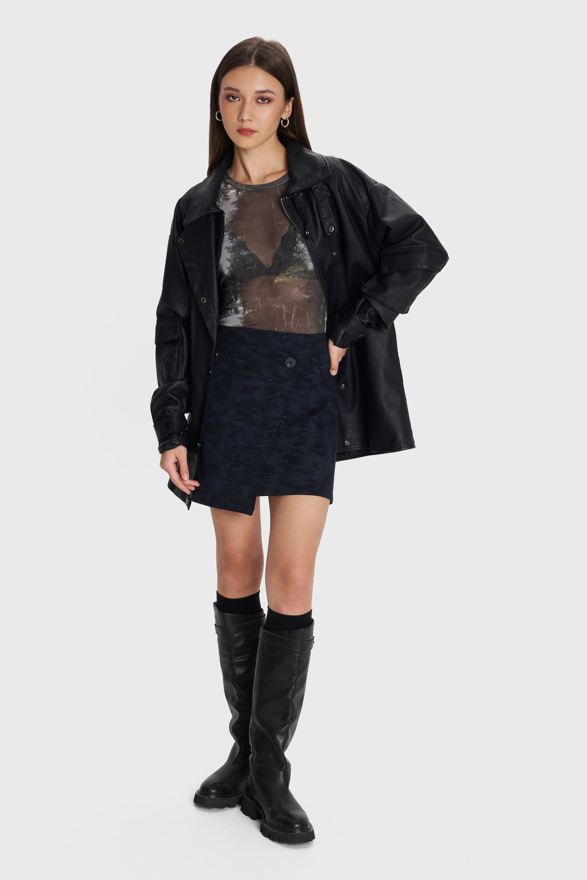 Φούστα μίνι δίτονη - Μπλε