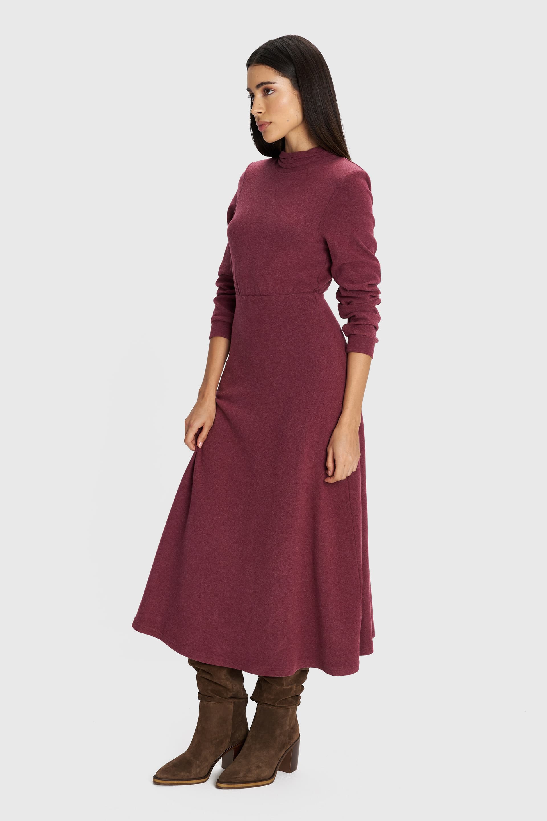 Φόρεμα μακρυμάνικο μίντι - Μπορντό