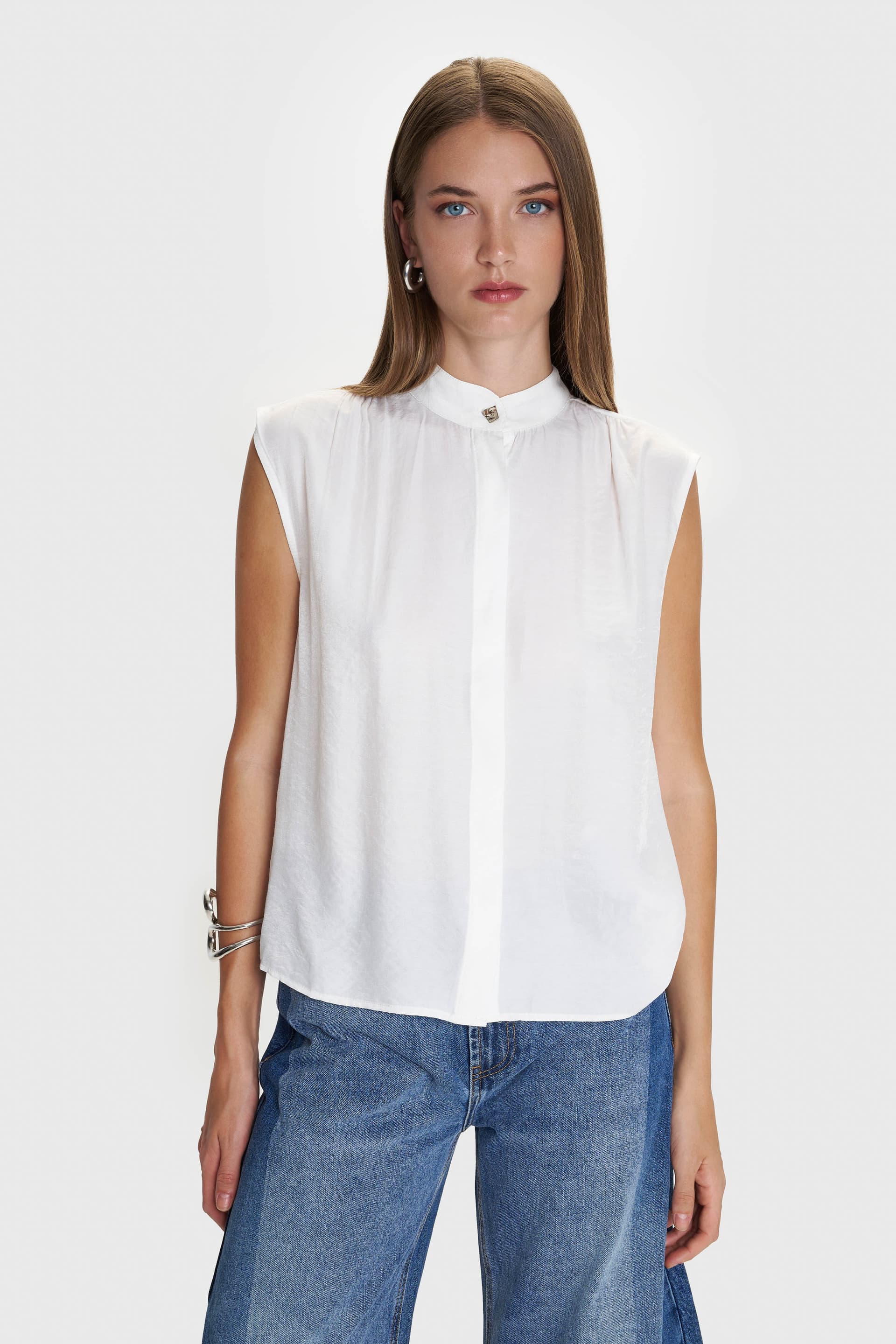 Πουκάμισο αμάνικο με λεπτομέρεια στην πλάτη - Λευκό