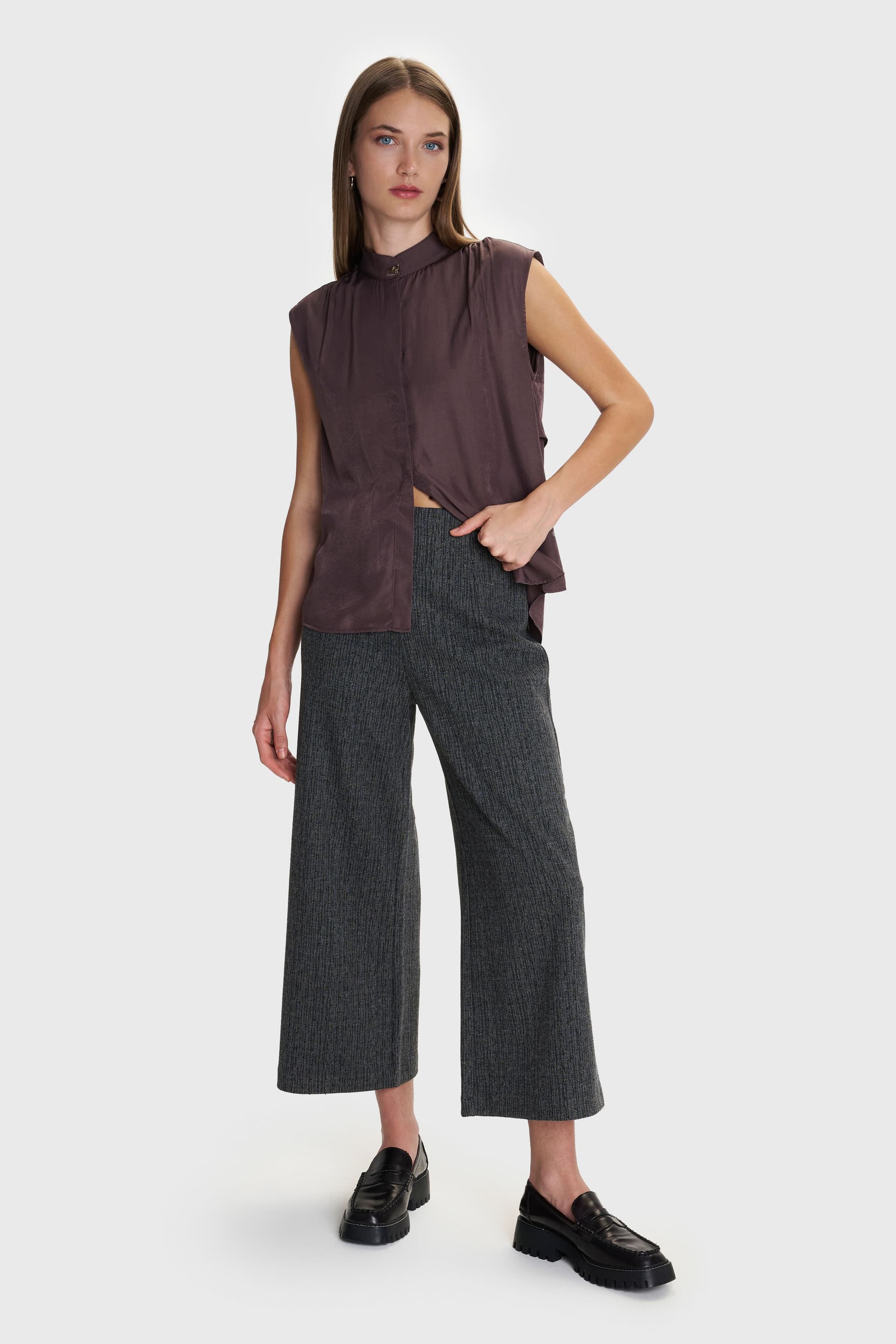 Πουκάμισο αμάνικο με λεπτομέρεια στην πλάτη - Καφέ