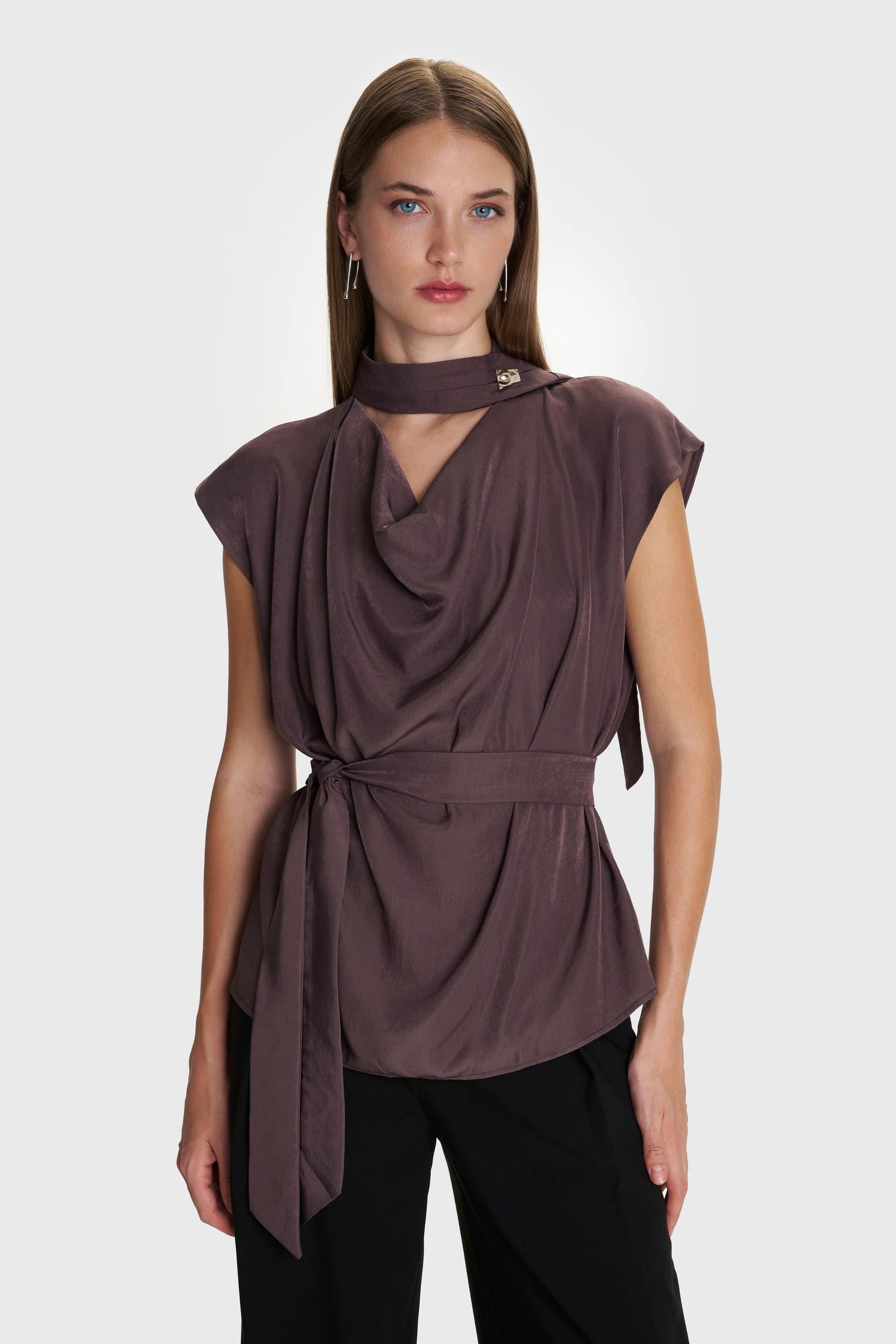 Τοπ σχεδιαστικό με δέσιμο - Καφέ