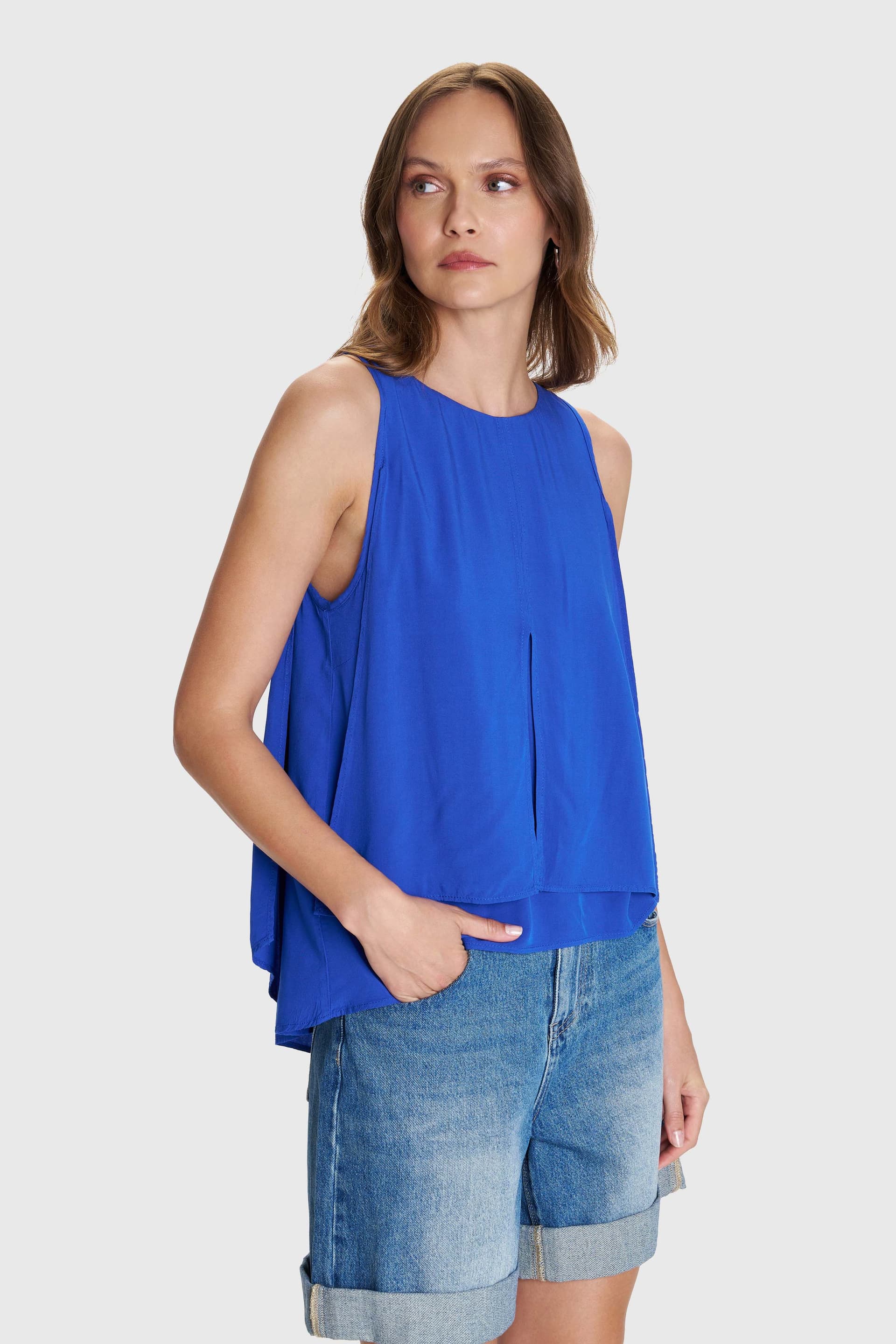 Τοπ μονόχρωμο ασύμμετρο - Γαλάζιο