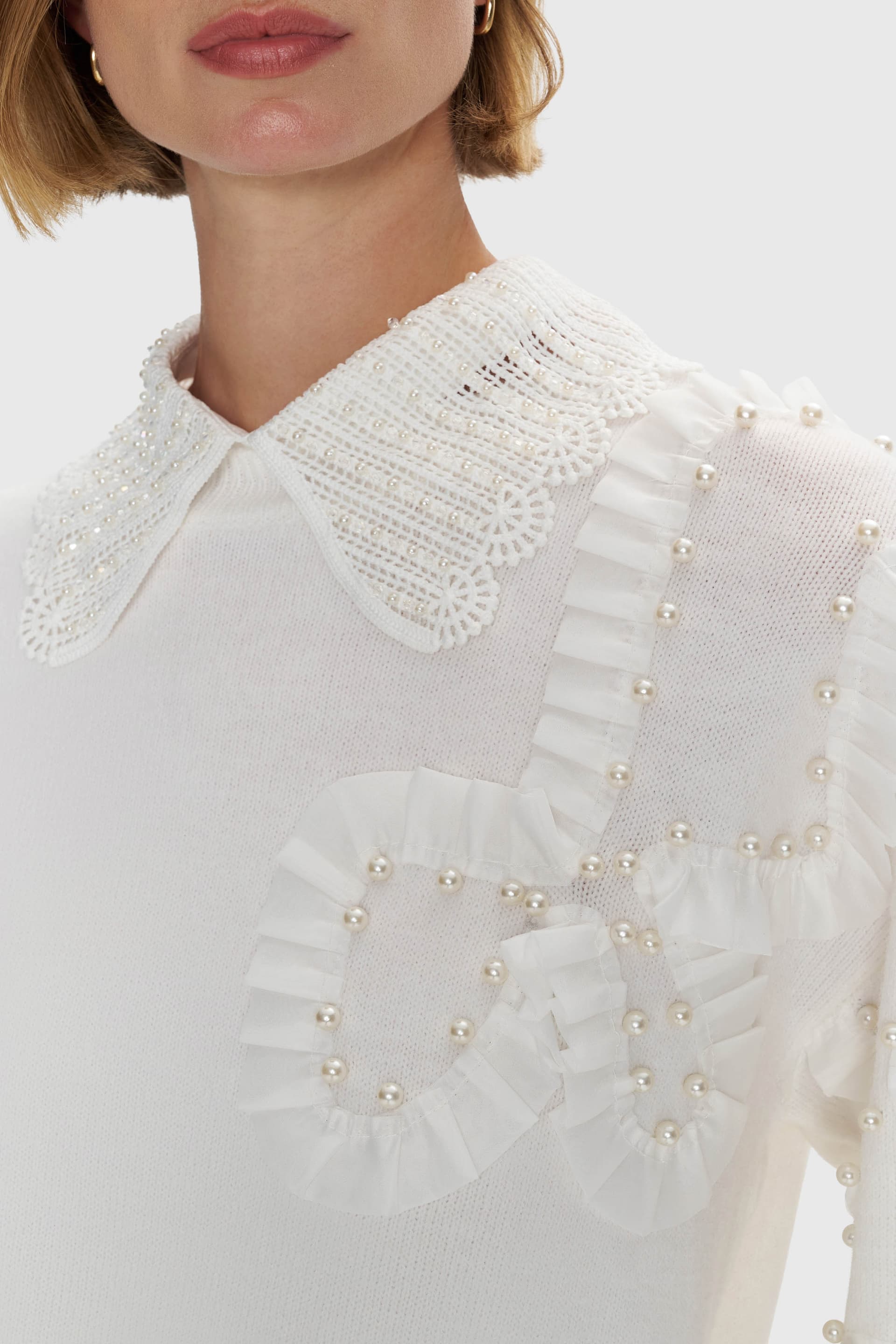 Γιακάς με χάντρες - Λευκό