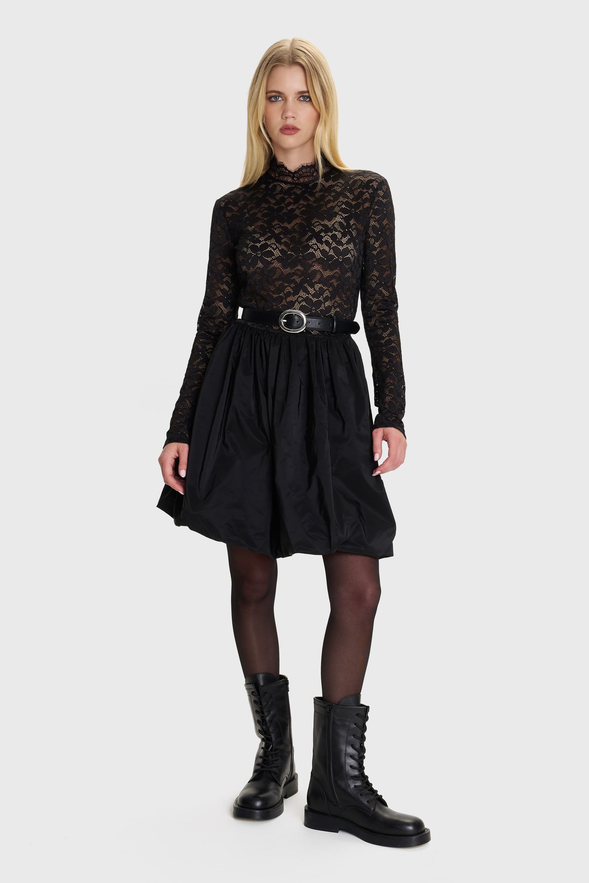 Φόρεμα μίνι ballon δαντέλα - Μαύρο