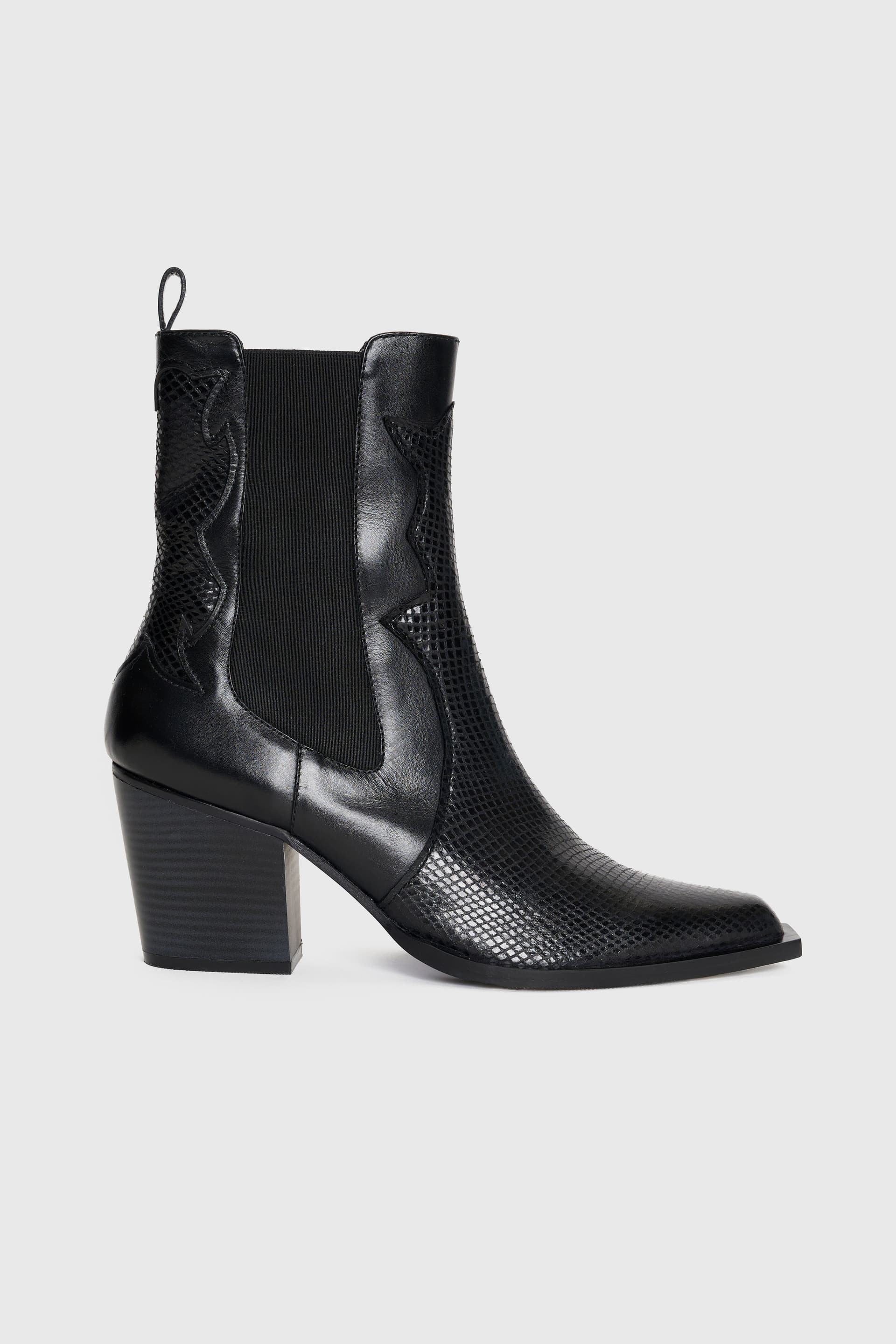 Μποτάκια δερμάτινα cowboy - Μαύρο