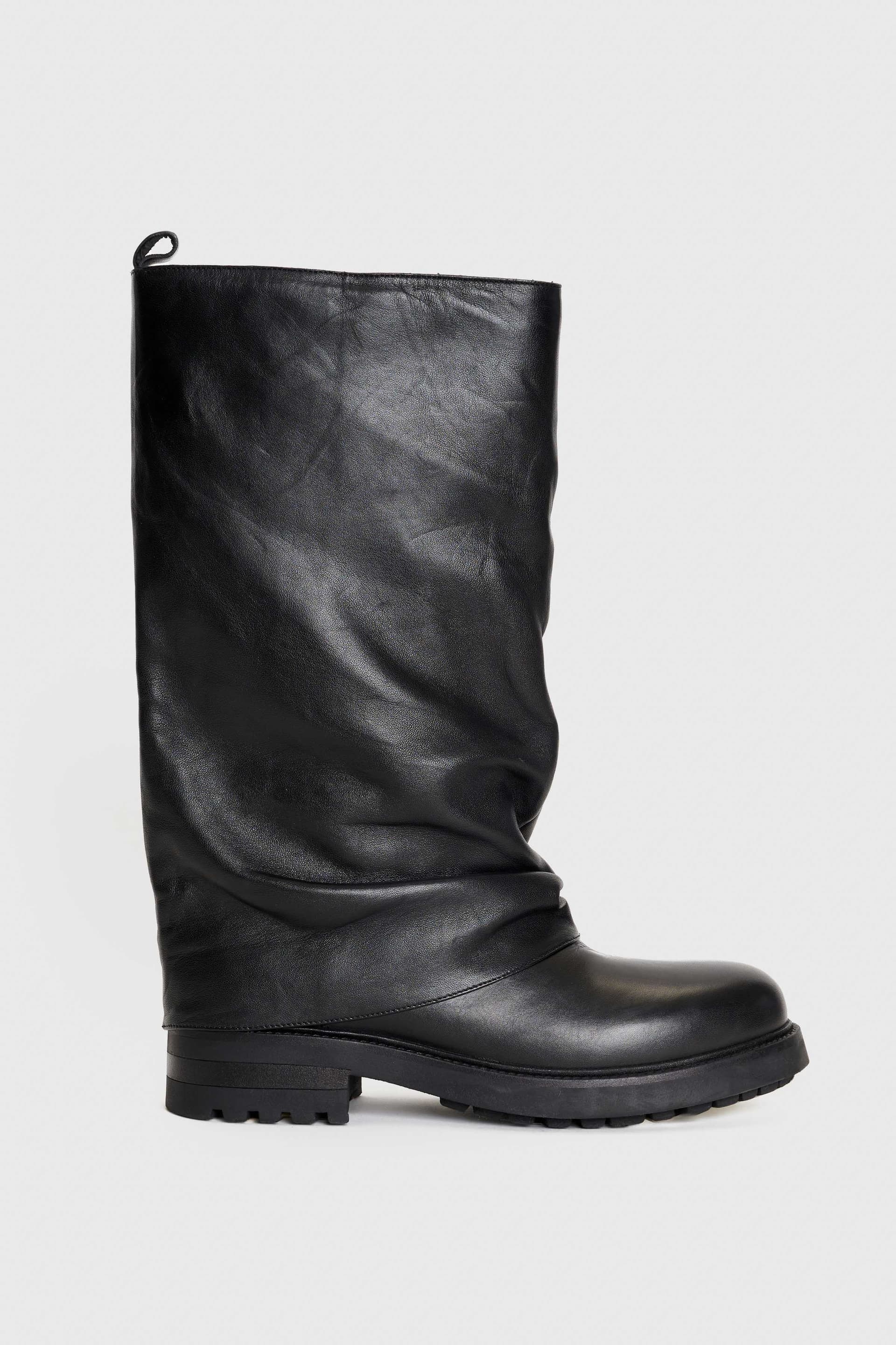 Μπότες δερμάτινες ίσιες μέχρι το γόνατο - Μαύρο