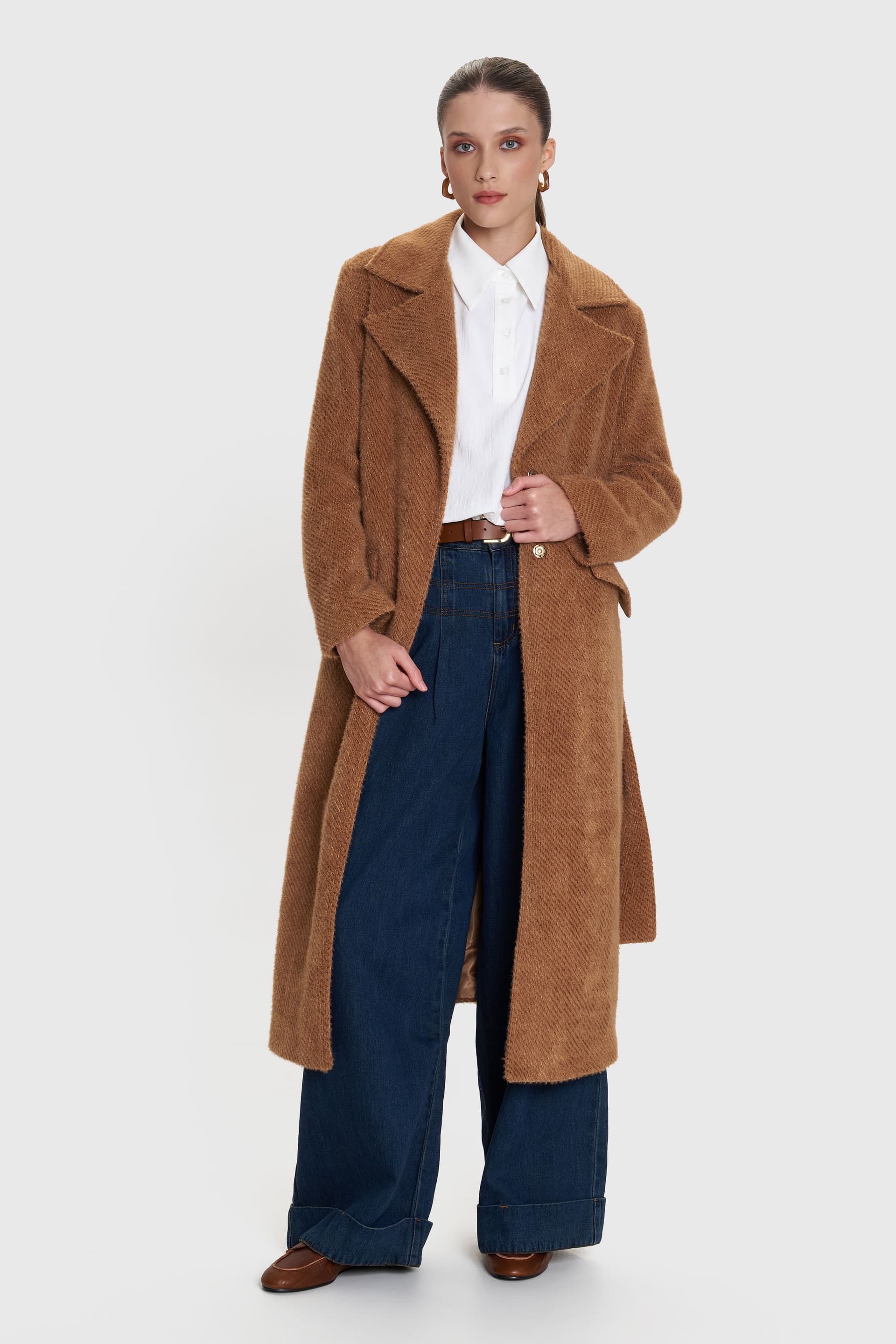 Παλτό μακρύ με τσέπες - Κάμελ
