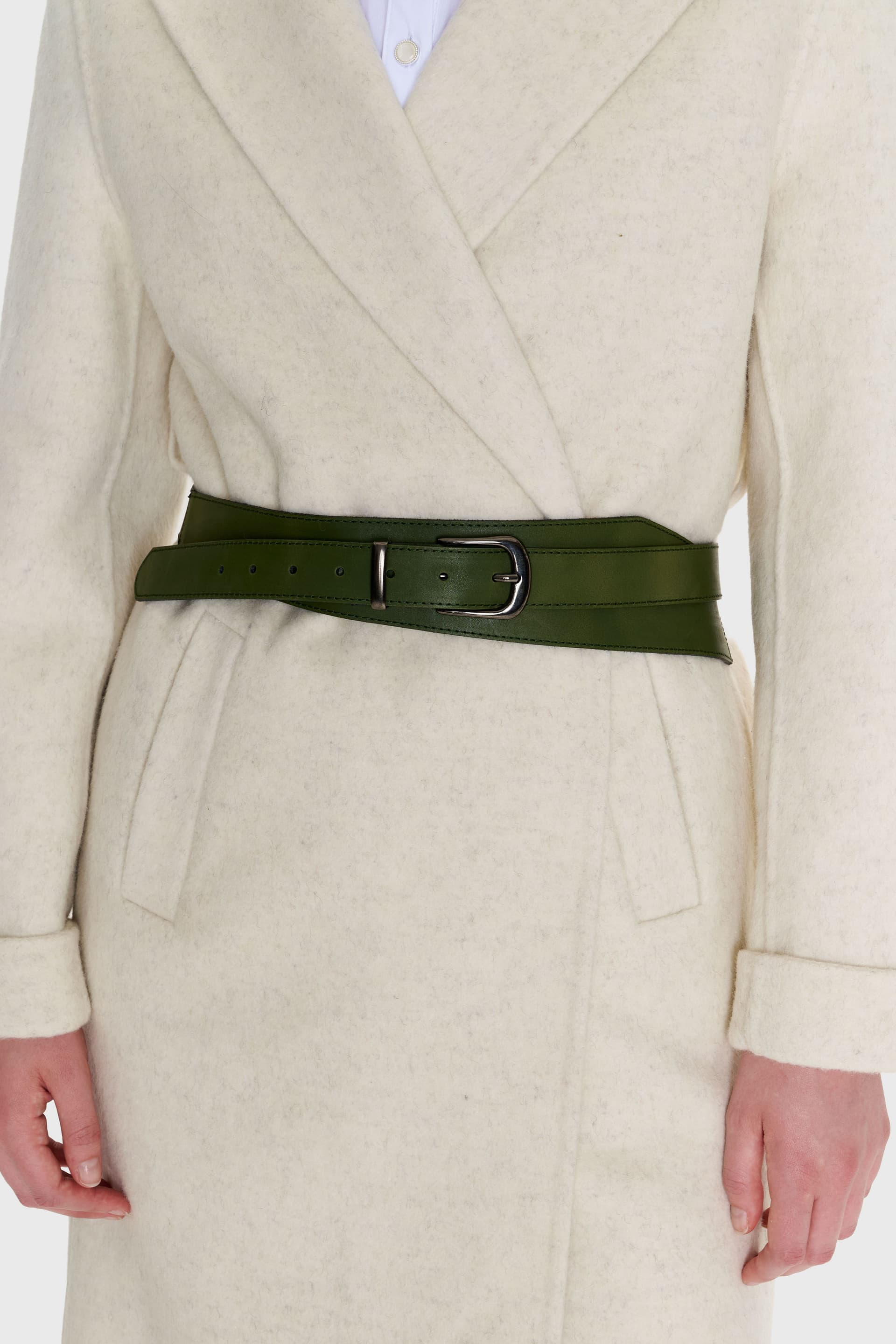 Δερμάτινη ζώνη με αγκράφα - Χακί