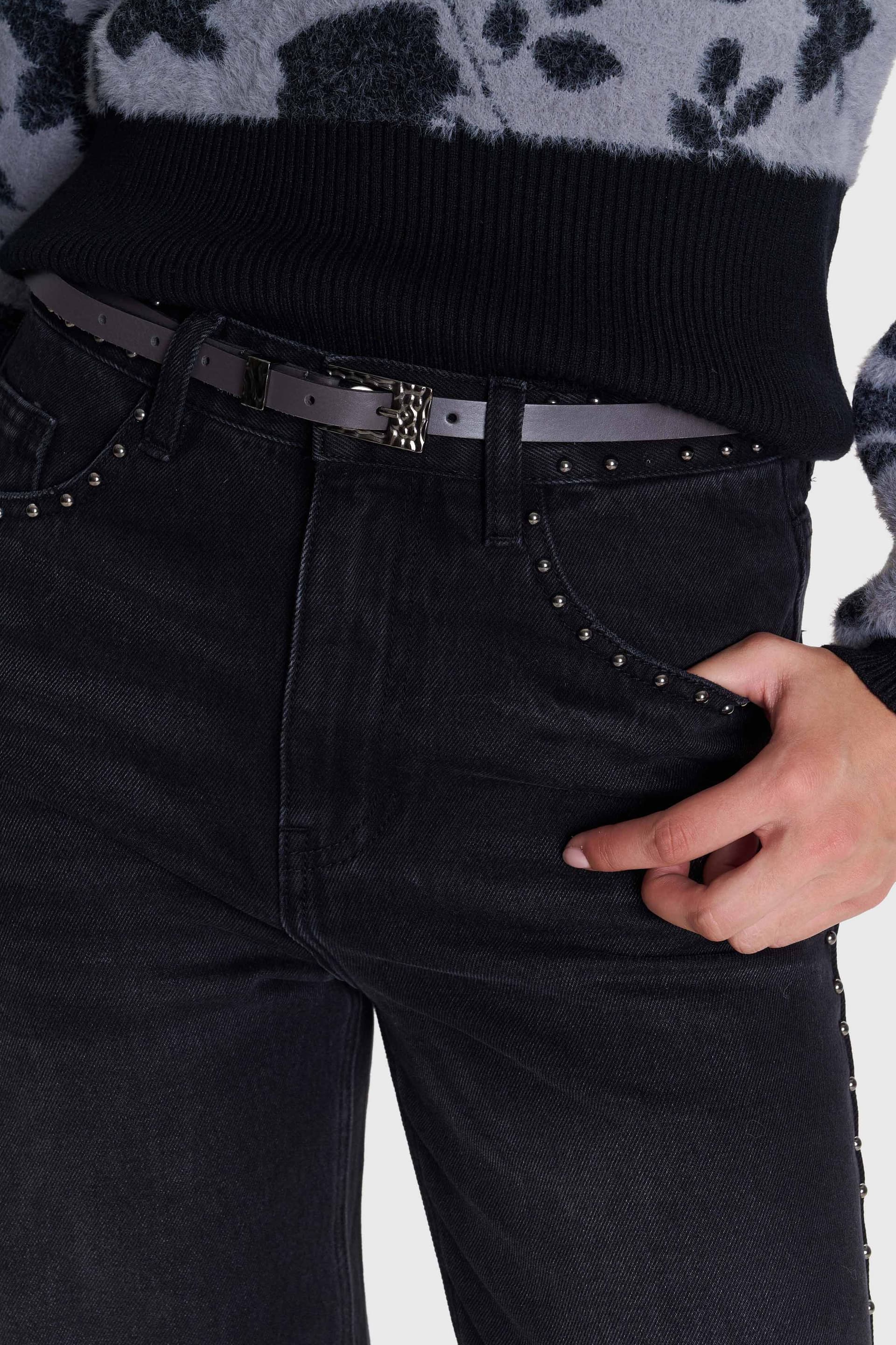 Ζώνη λεπτή δερμάτινη - Ανθρακί