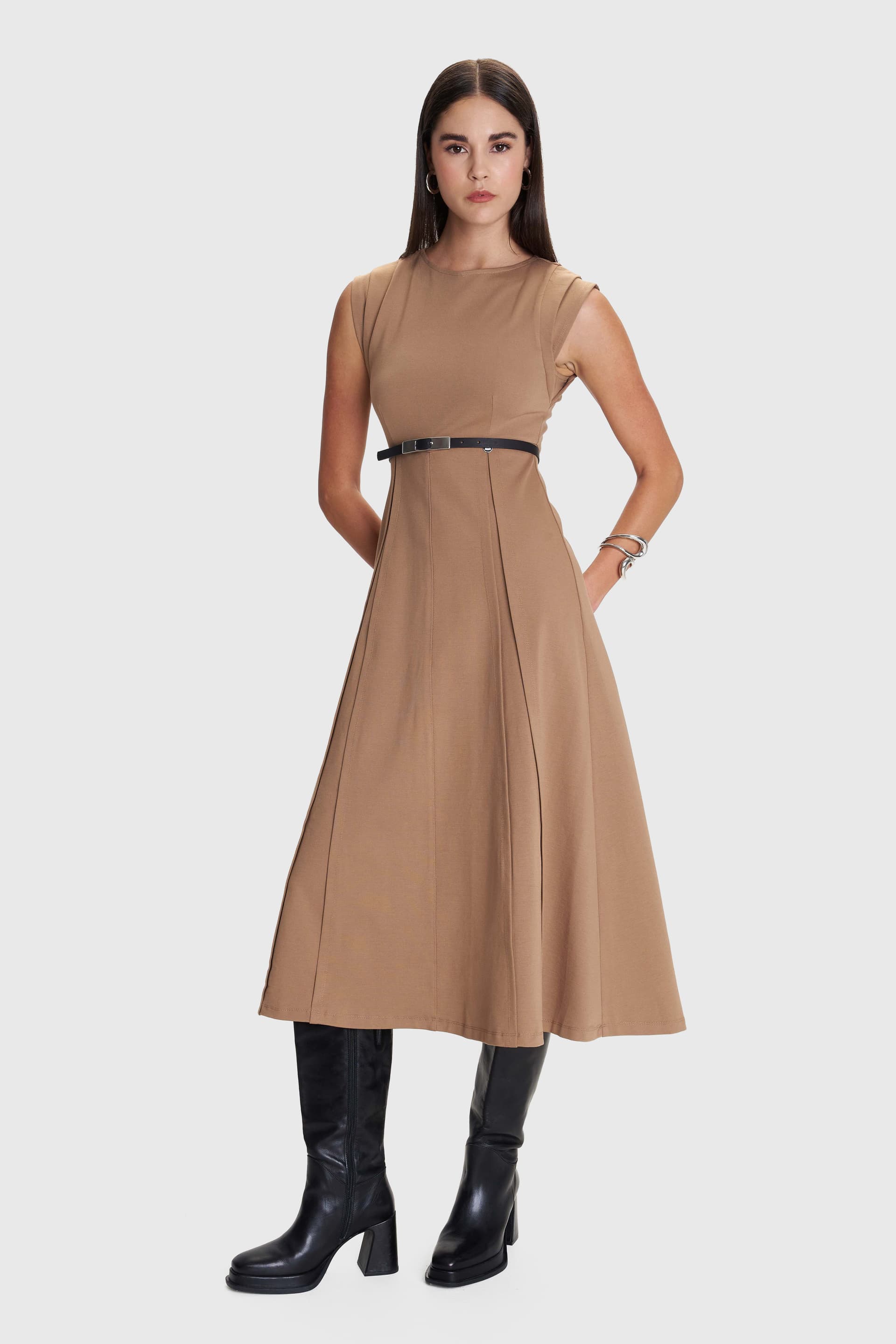 Φόρεμα μίντι μονόχρωμο - Κάμελ