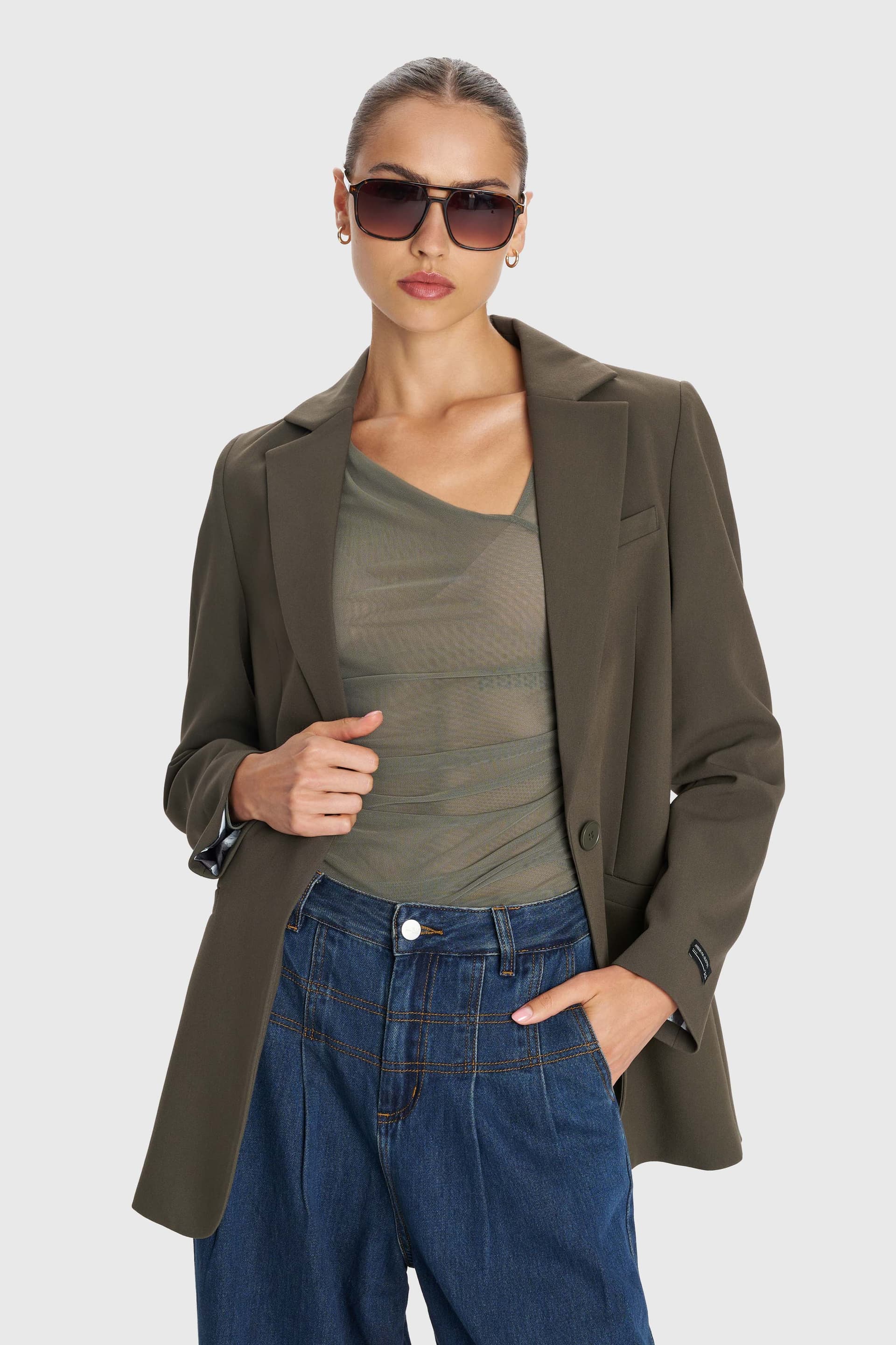 Μπλούζα με διαφάνεια και σούρες - Χακί