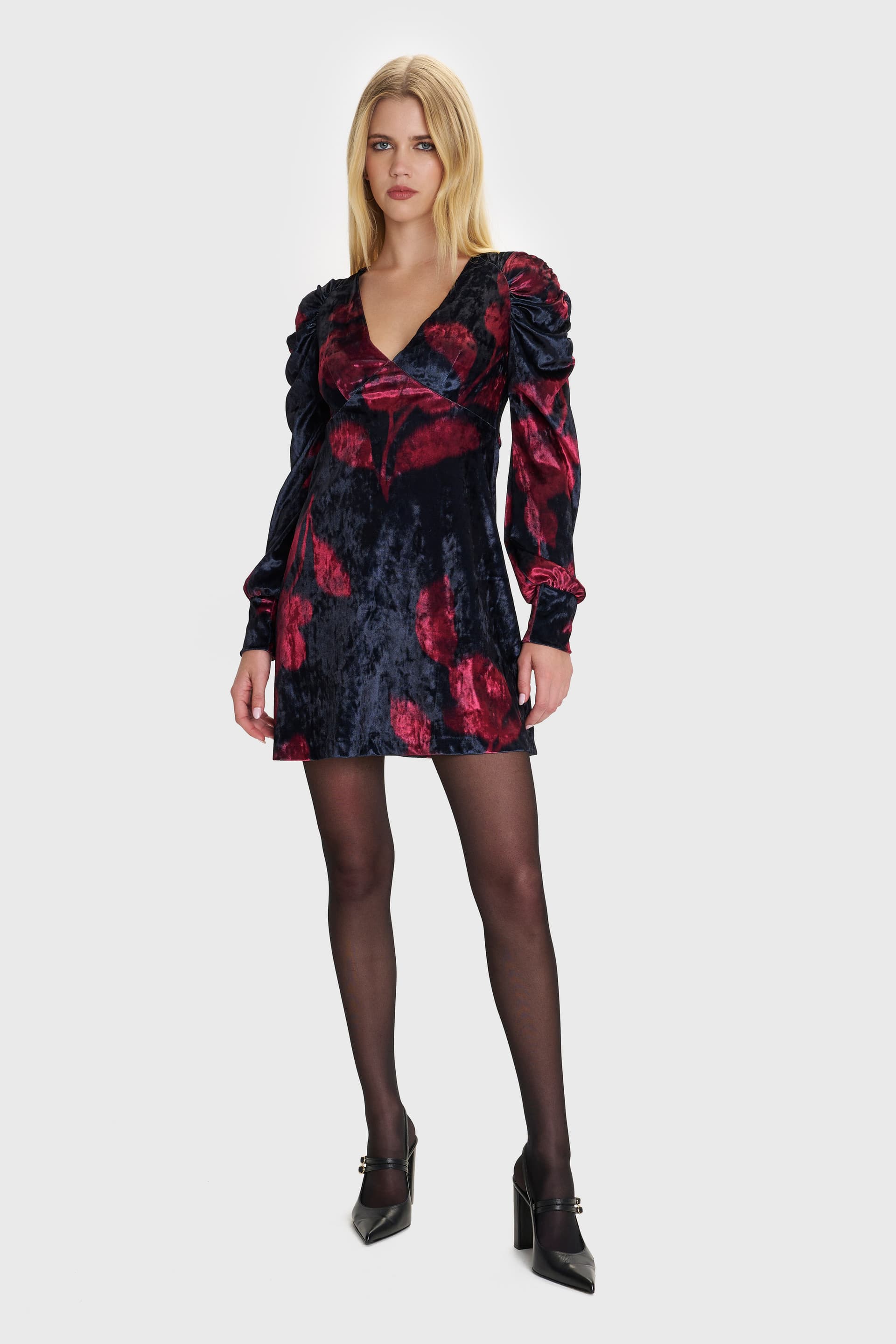 Φόρεμα μίνι φλοράλ βελούδινο - Πολύχρωμο