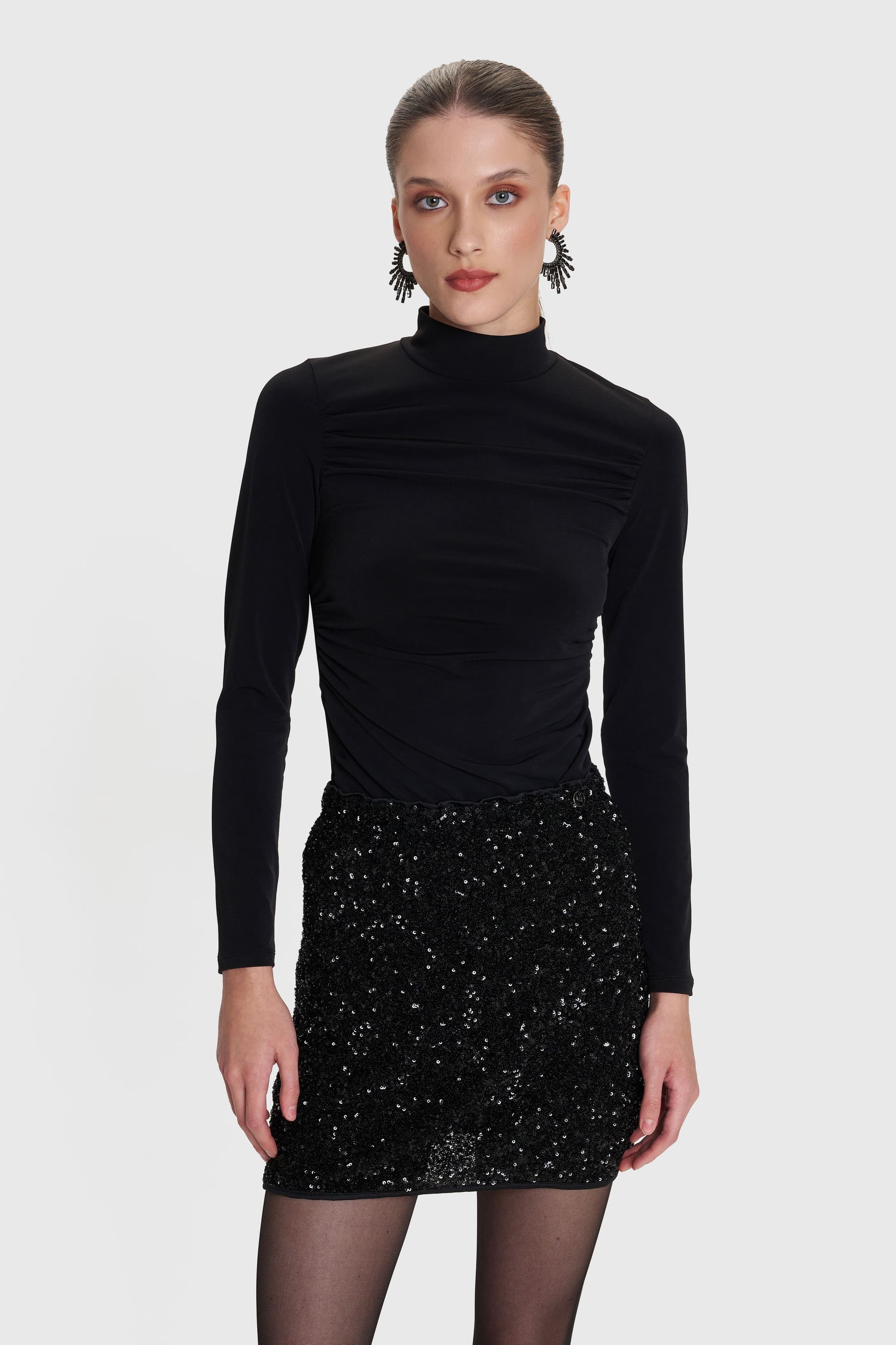 Φούστα μίνι παγιέτα - Μαύρο