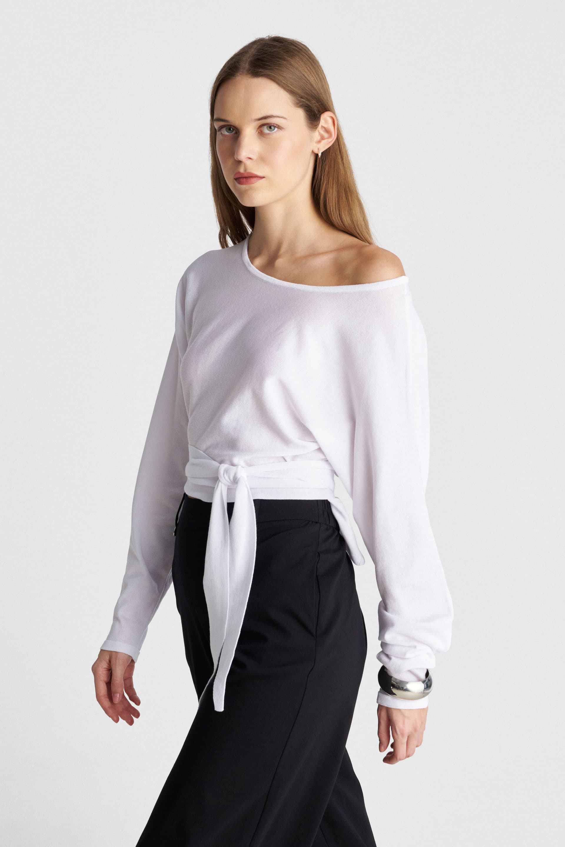 Μπλούζα πλεκτή με δέσιμο - Λευκό