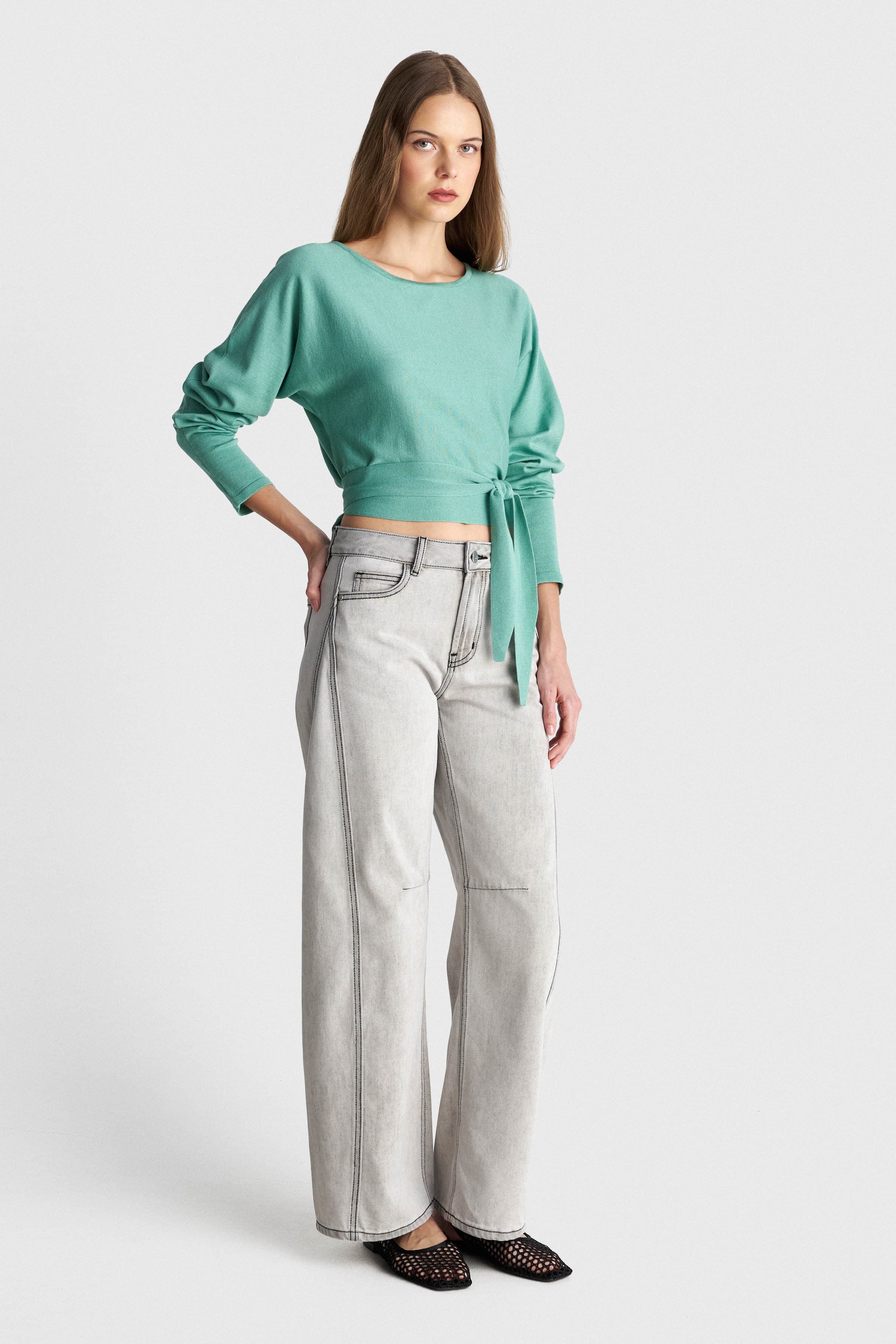 Μπλούζα πλεκτή με δέσιμο - MINT