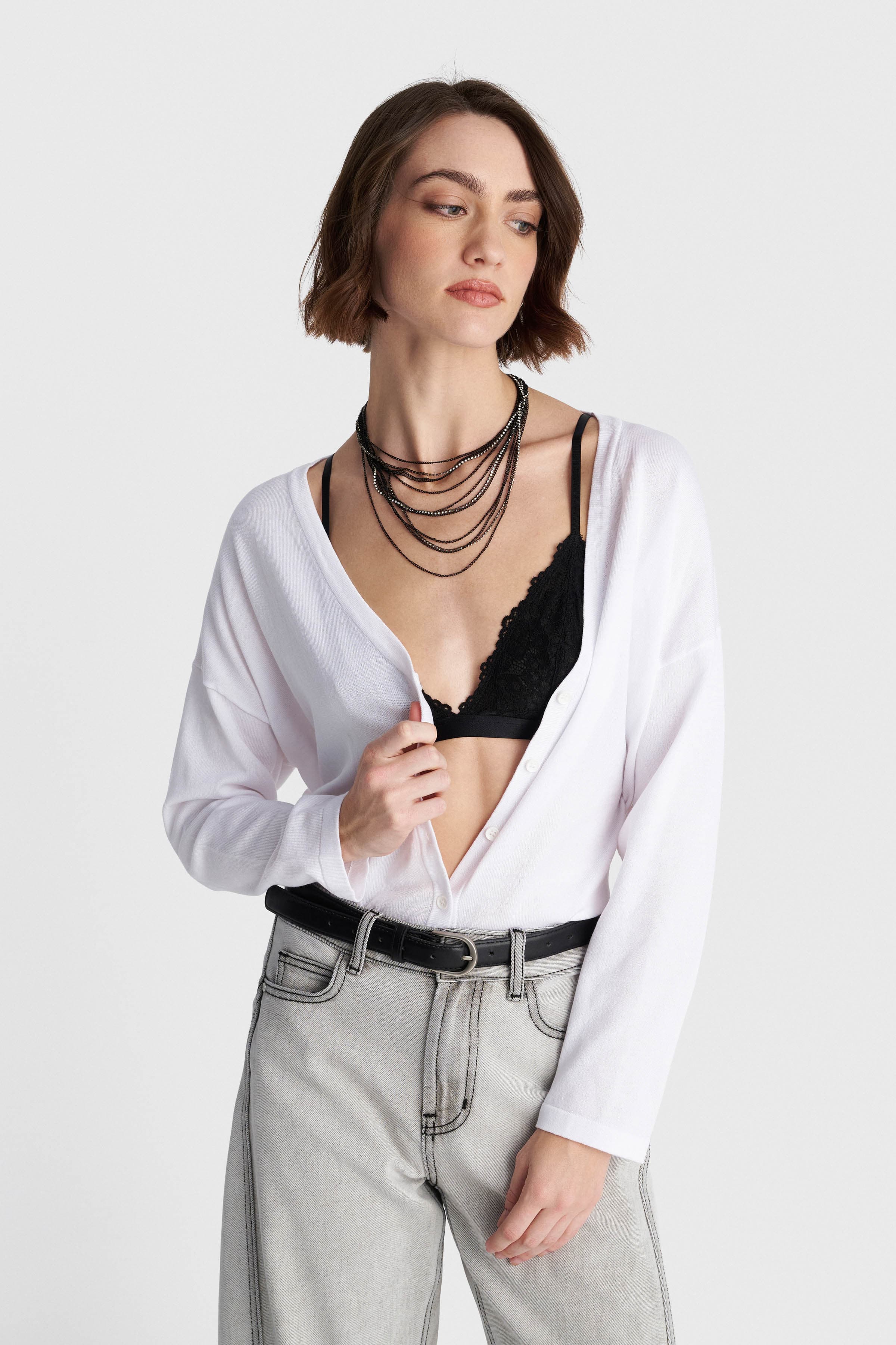 Ζακέτα βαμβακερή με κουμπιά - Λευκό