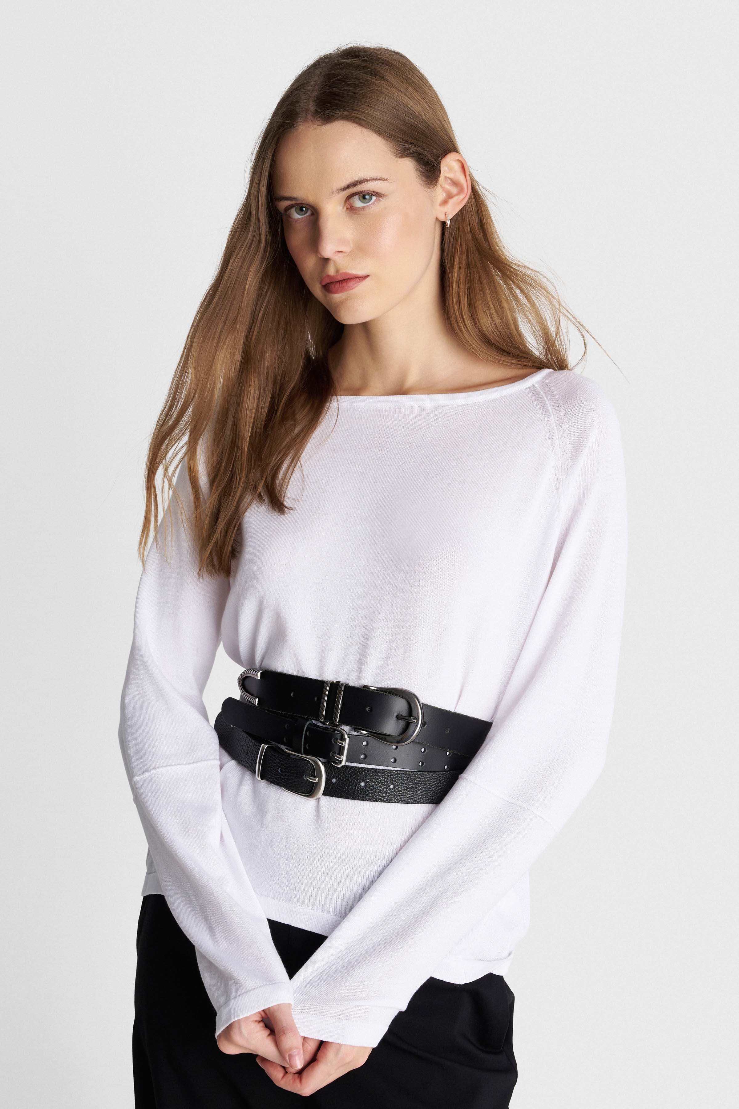 Μπλούζα πλεκτή με στρογγυλή λαιμόκοψη - Λευκό