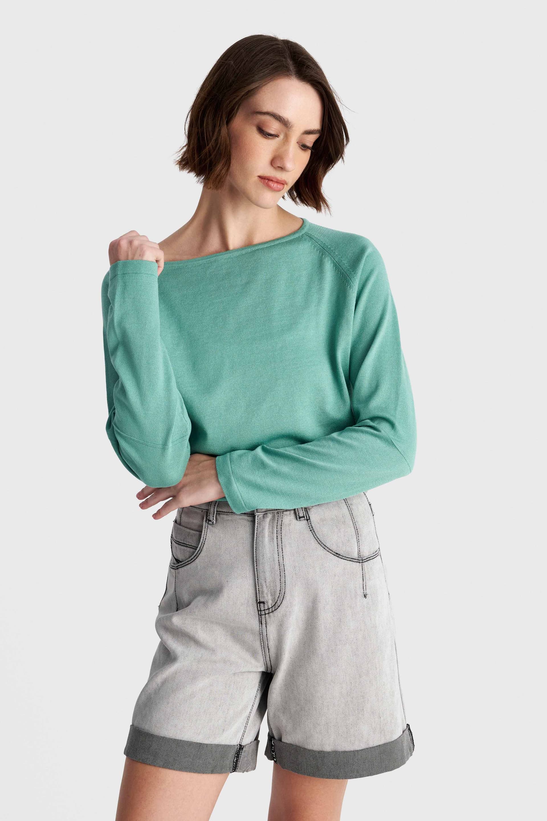 Μπλούζα πλεκτή με στρογγυλή λαιμόκοψη - MINT