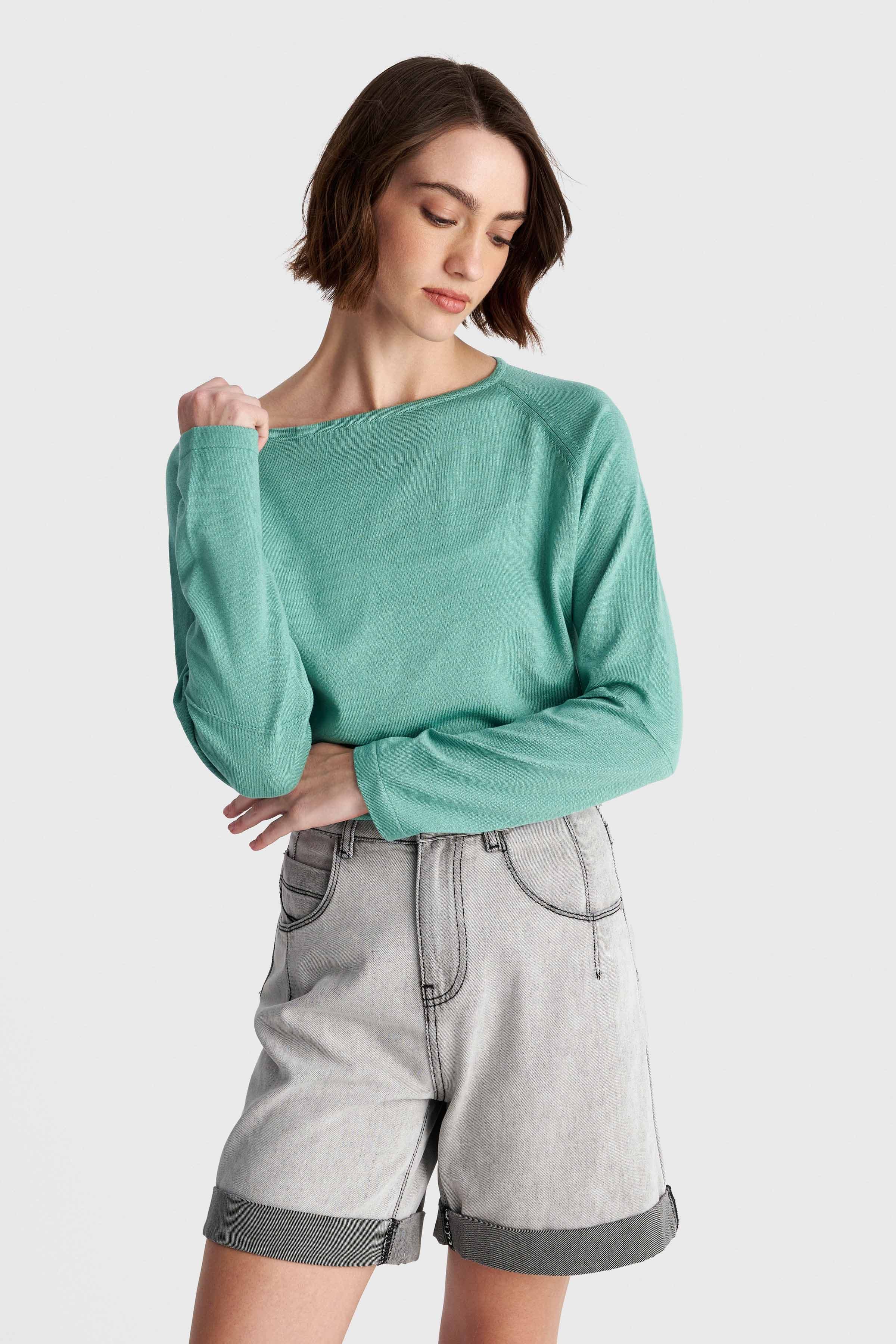 Μπλούζα πλεκτή με στρογγυλή λαιμόκοψη - MINT