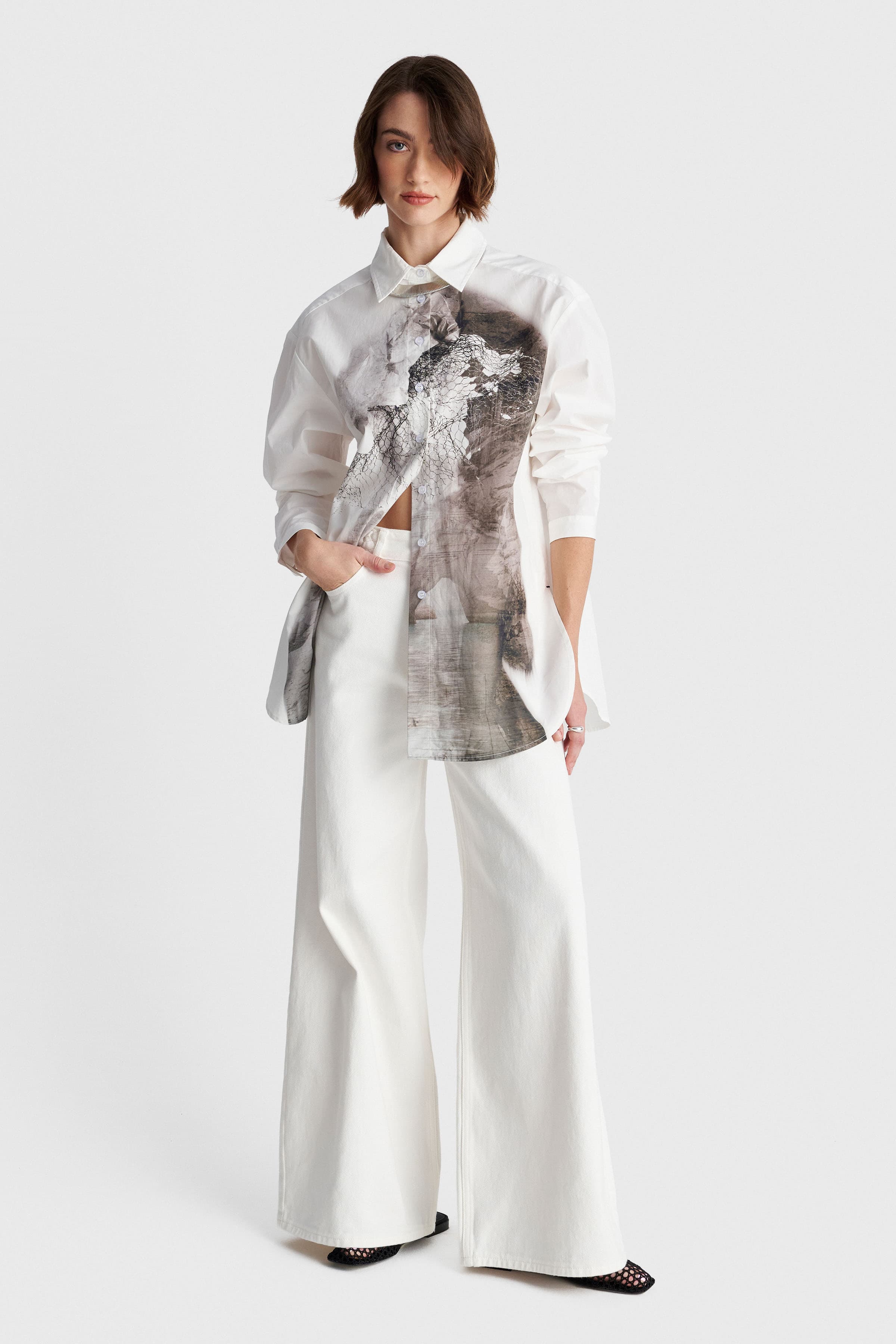 Πουκάμισο με abstract print - Λευκό