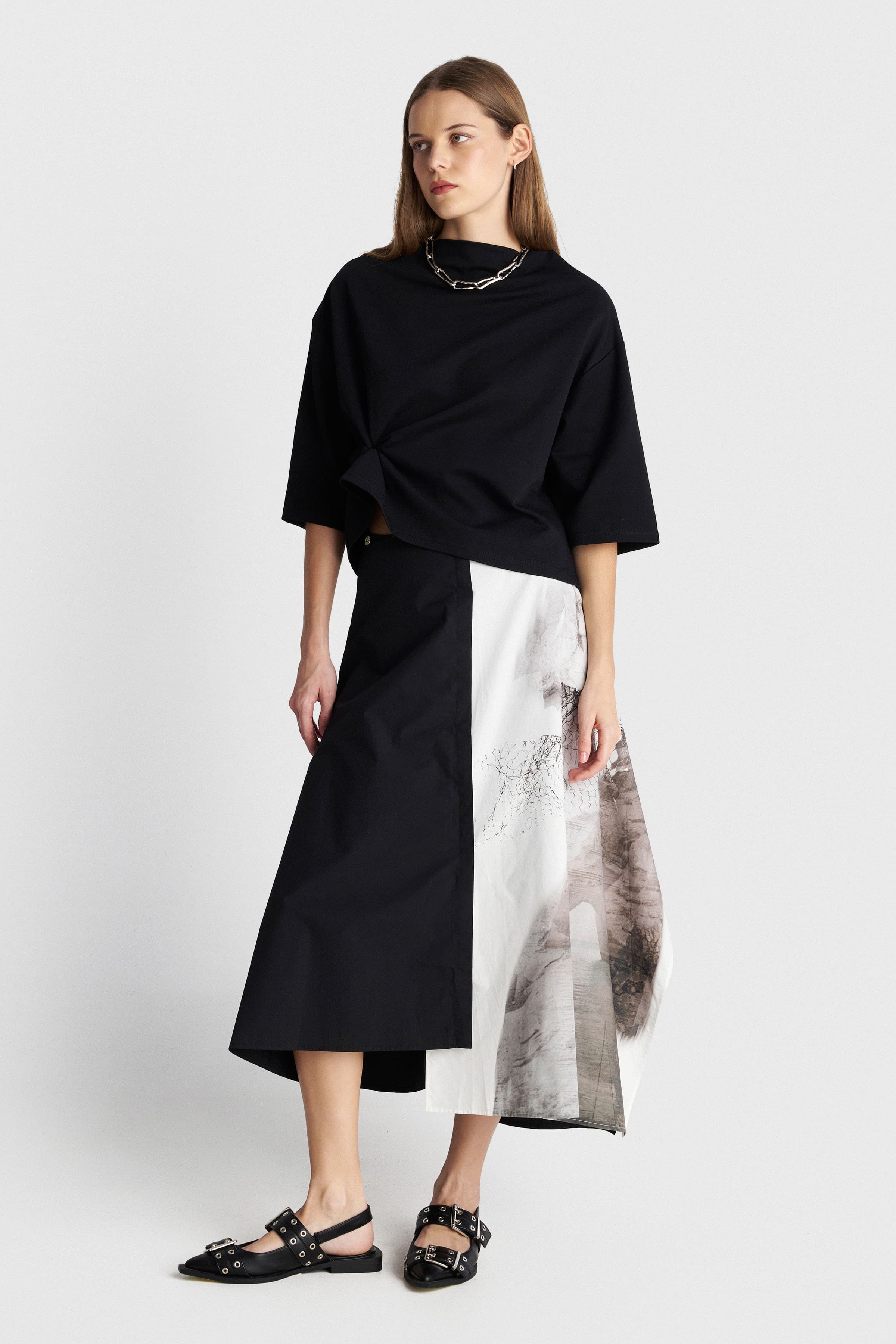 Μπλούζα με μανίκι νυχτερίδα - Μαύρο