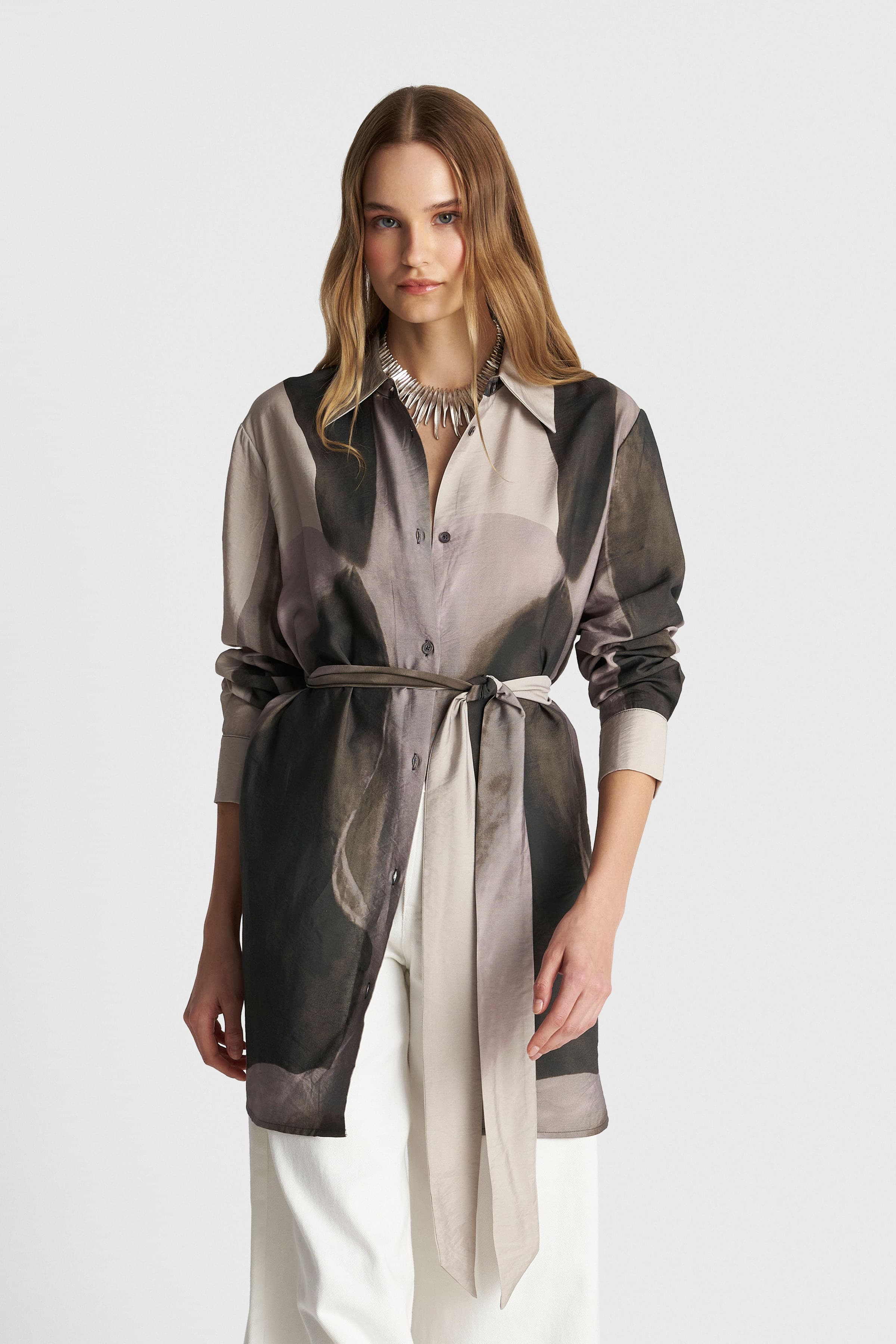 Πουκάμισο εμπριμέ με ζώνη - Πολύχρωμο