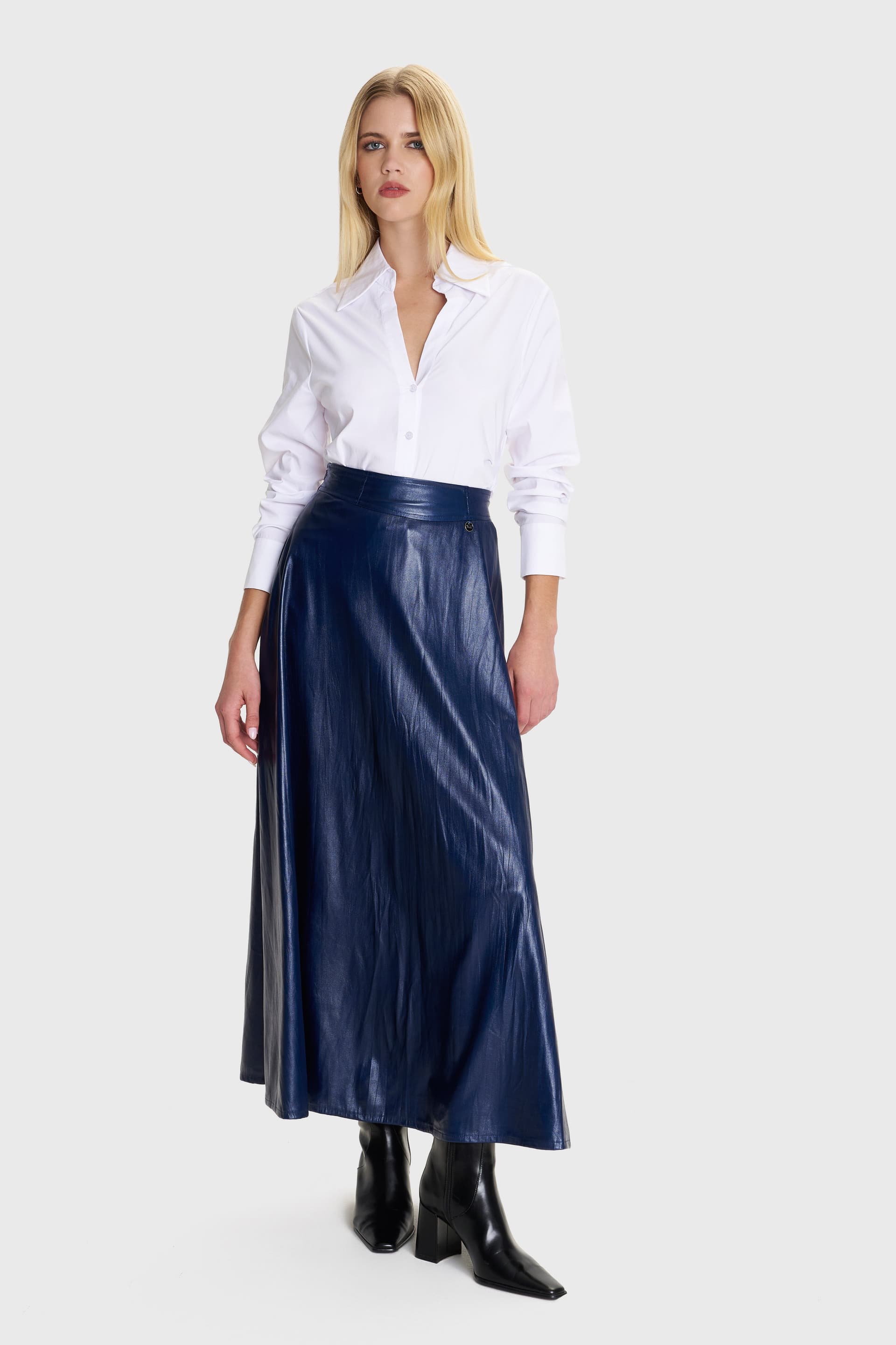 Φούστα μάξι δερματίνη - Σκούρο Μπλε