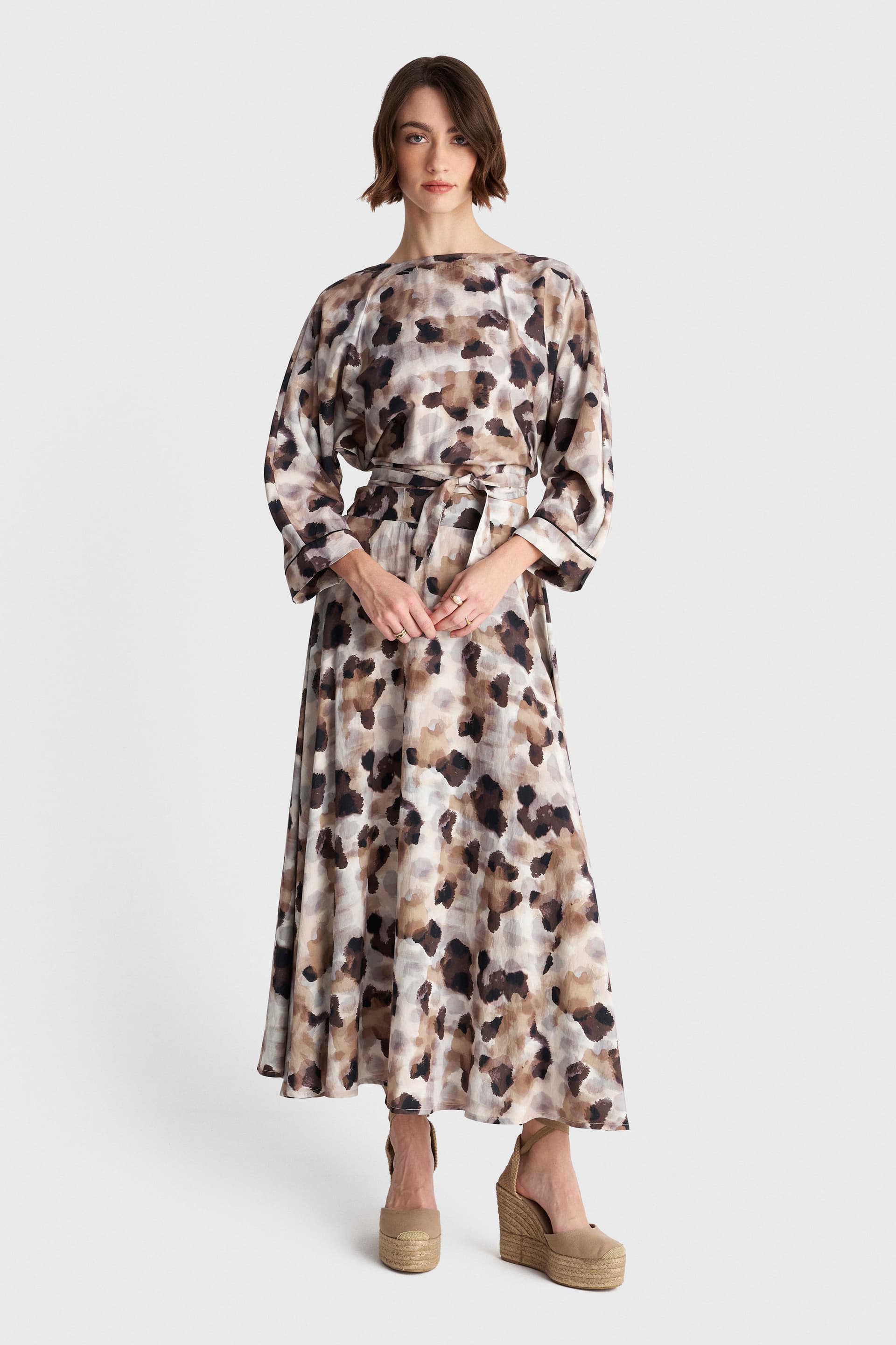 Φούστα μίντι με abstract print - Πολύχρωμο