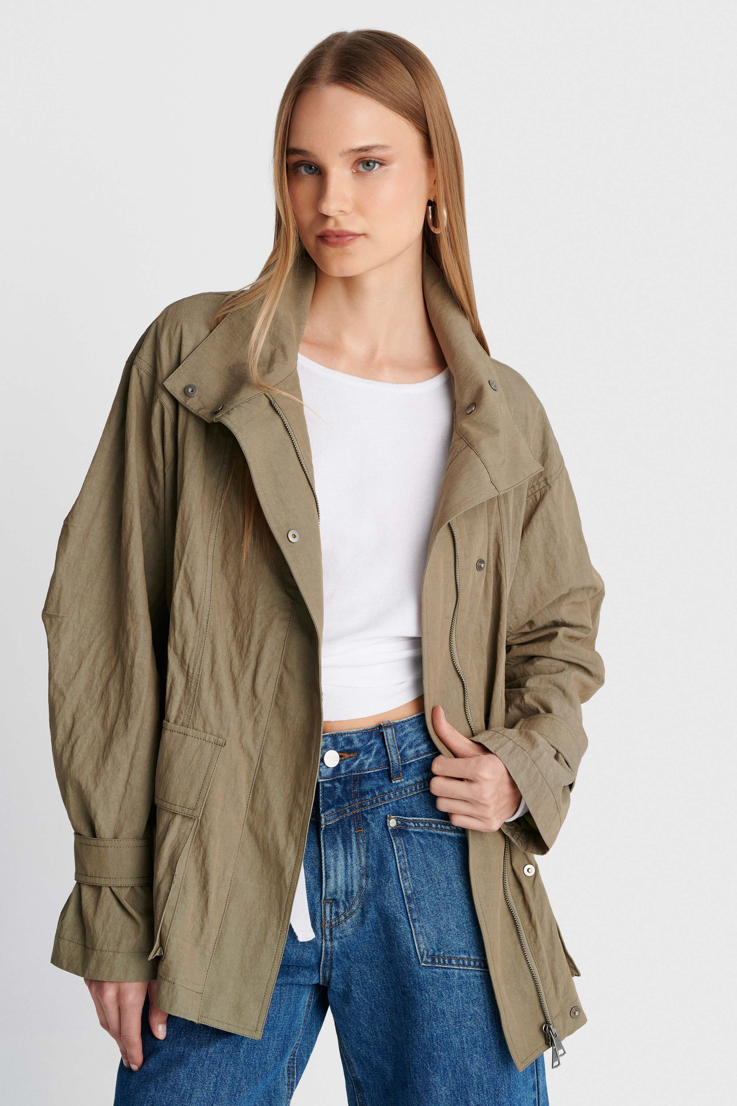 Μπουφάν λεπτό με λάστιχο στη μέση - Χακί