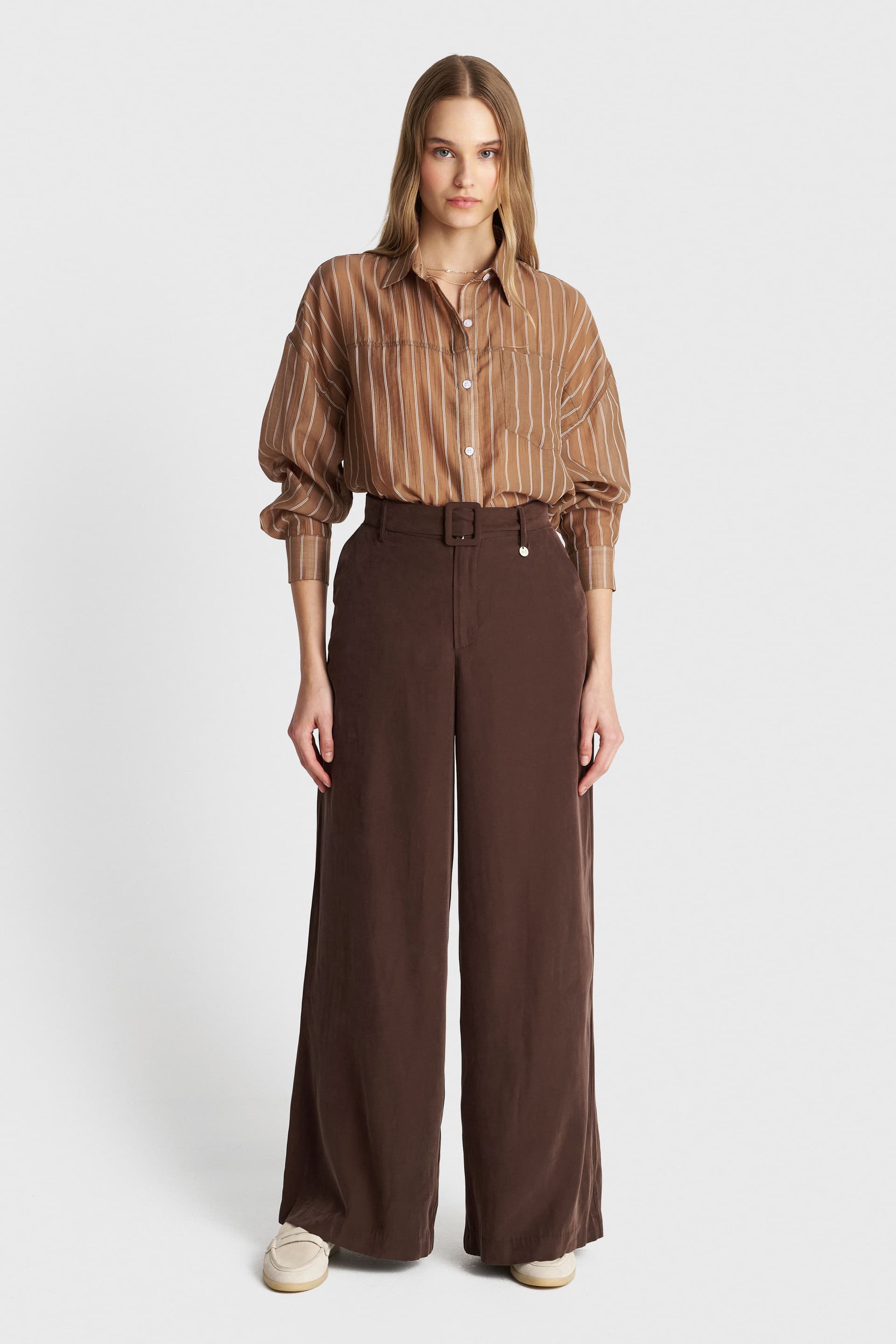 Παντελόνι formal με ζώνη - Καφέ