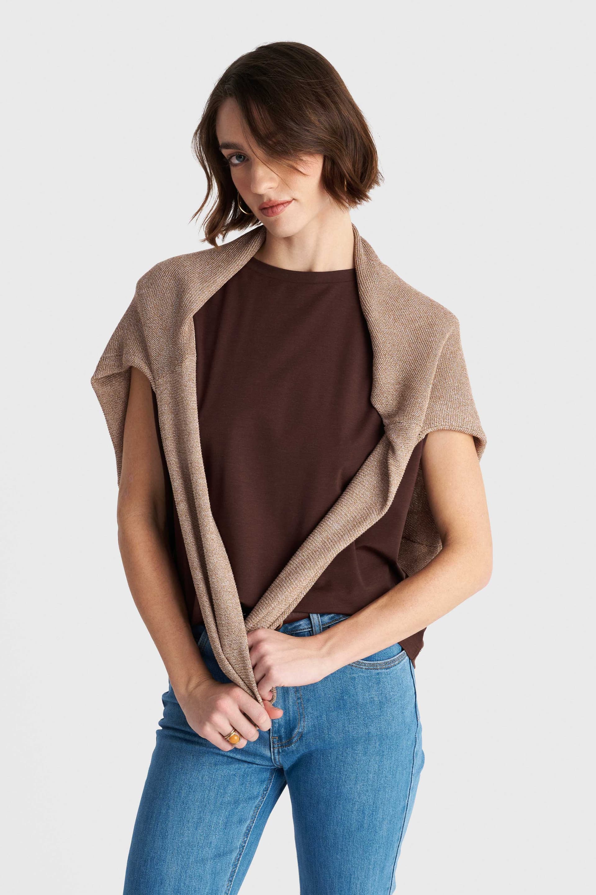 Μπλούζα αμάνικη με στρογγυλή λαιμόκοψη - Καφέ