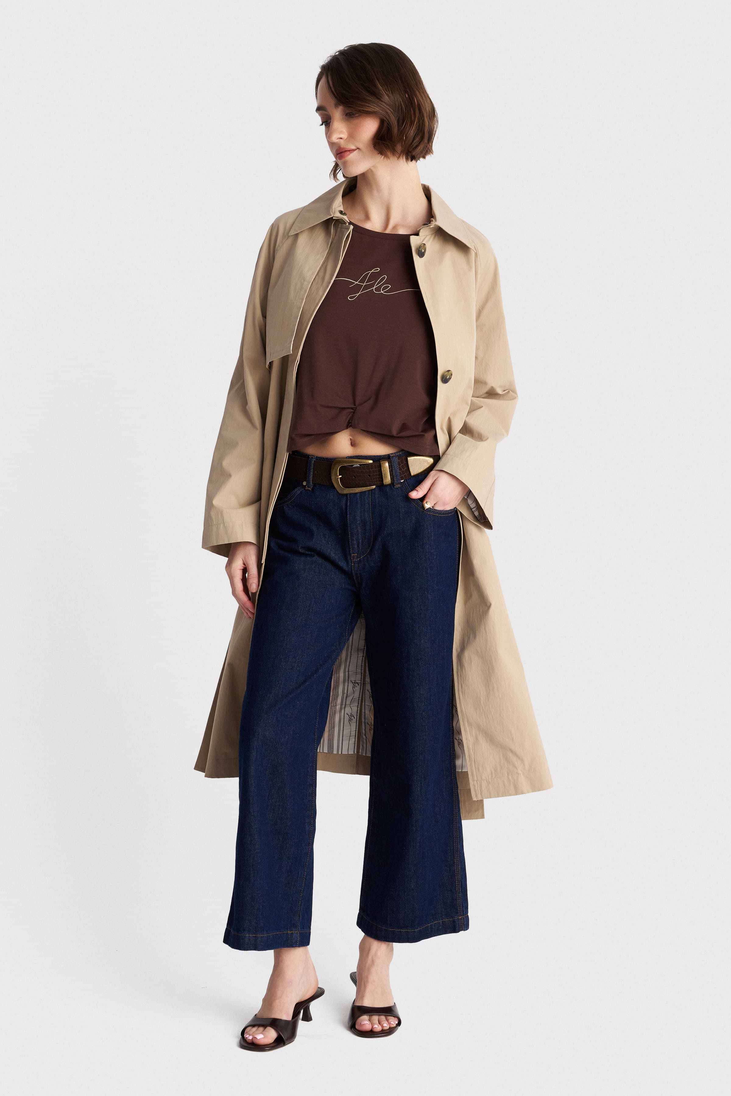 Μπλούζα αμάνικη με κεντητό λογότυπο - Καφέ