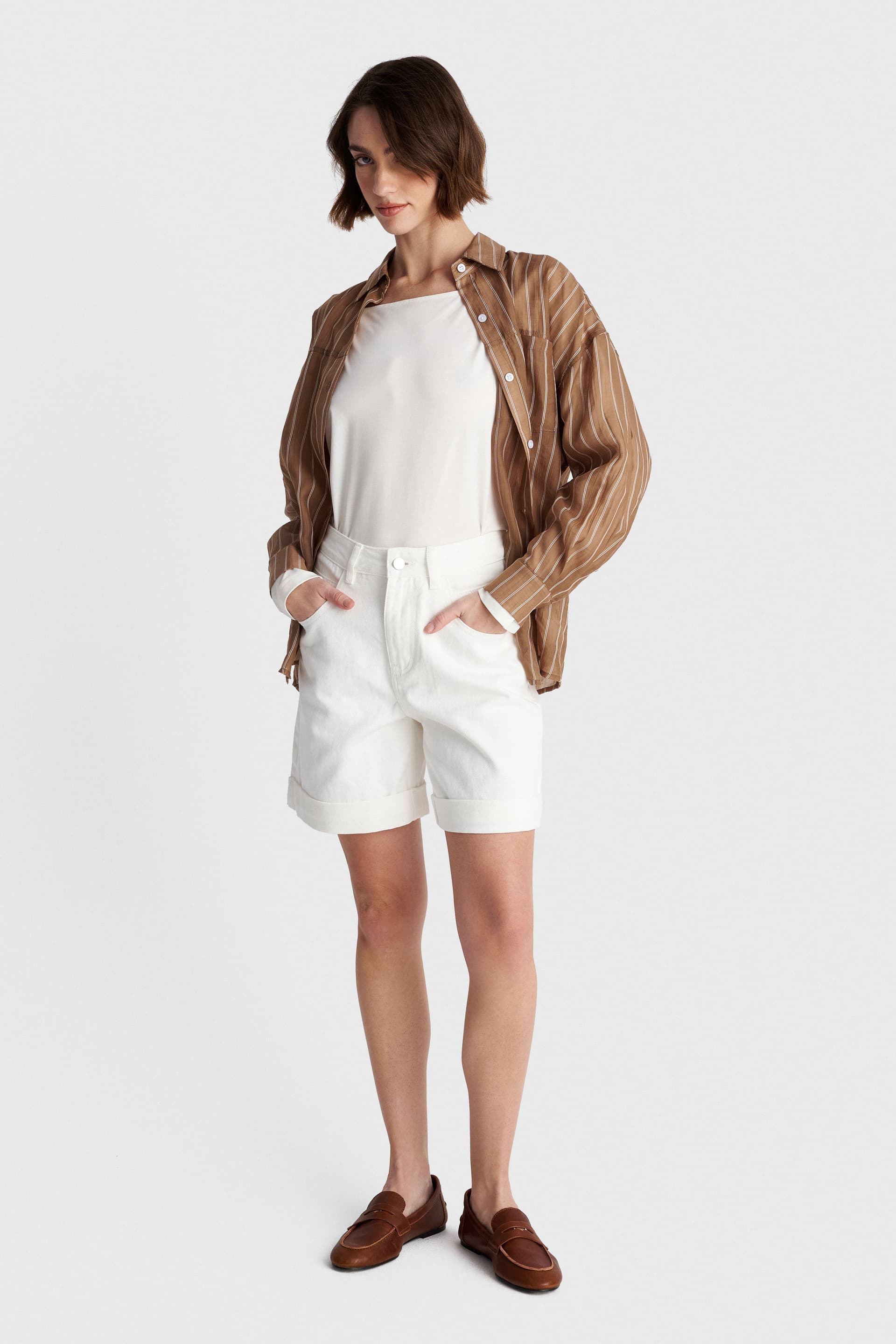 Μπλούζα μακρυμάνικη με φαρδιά λαιμόκοψη - Εκρού