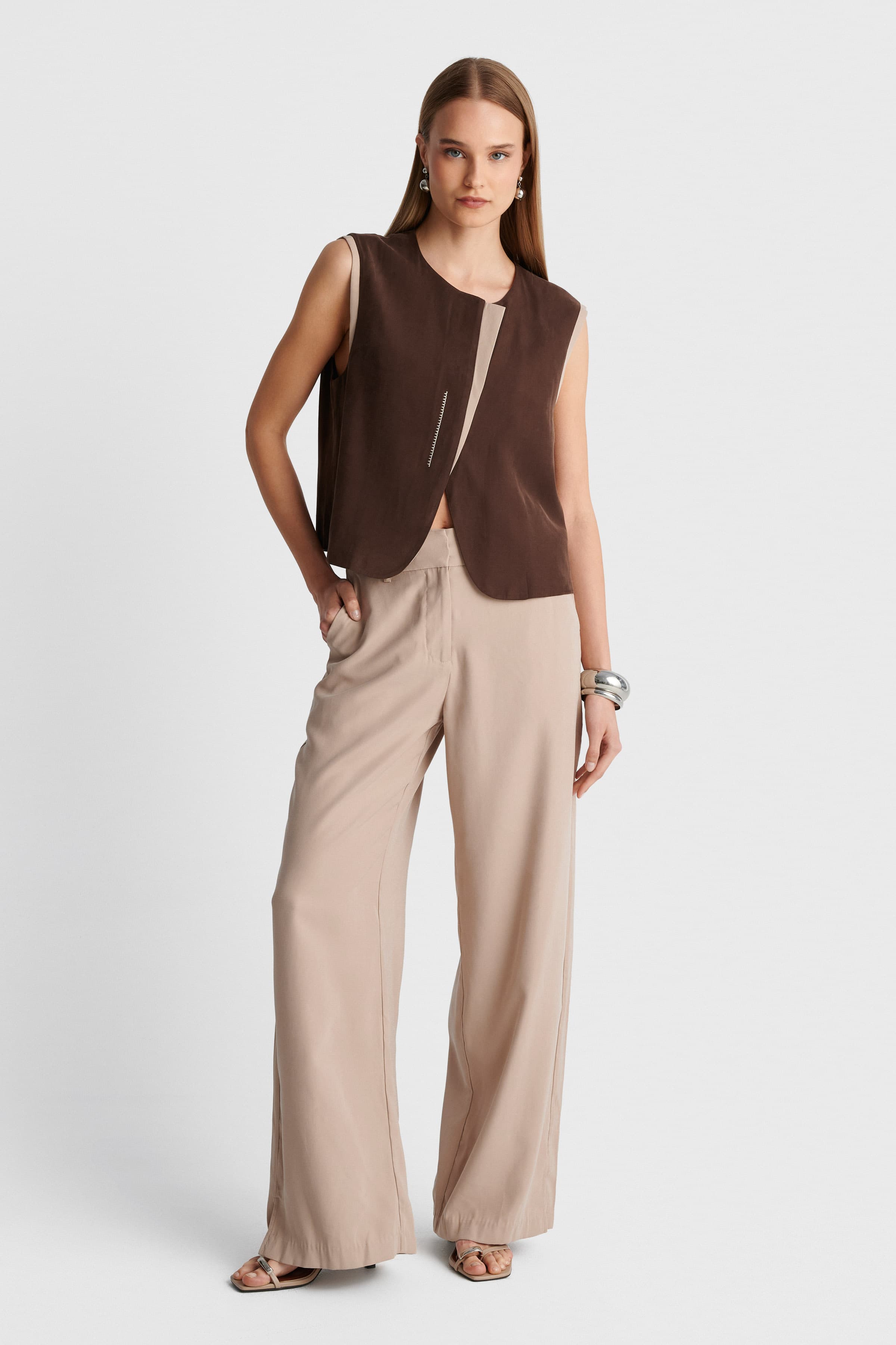 Γιλέκο μe διχρωμία - Καφέ